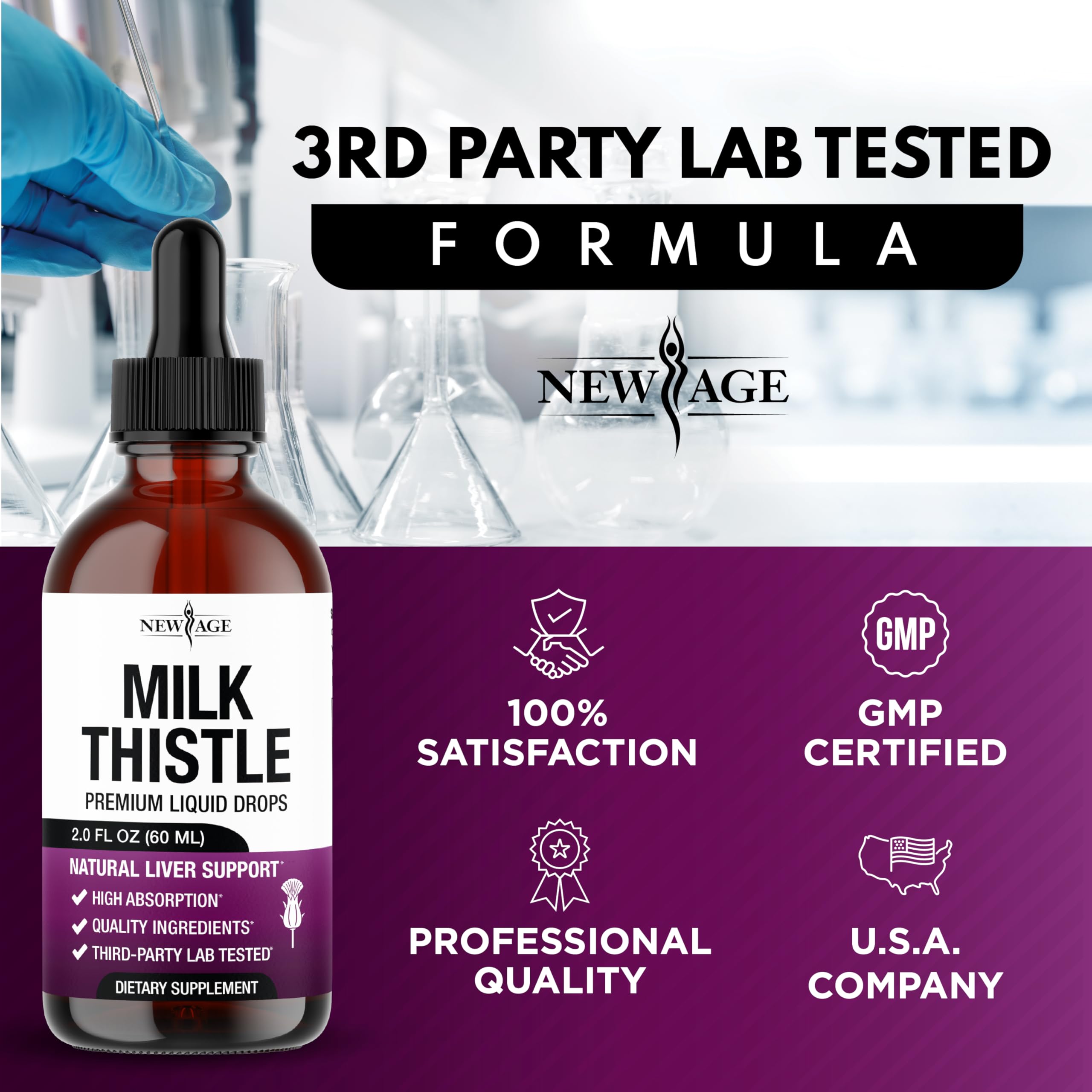 NEW AGE Milk Thistle Drops 142g bottle back view