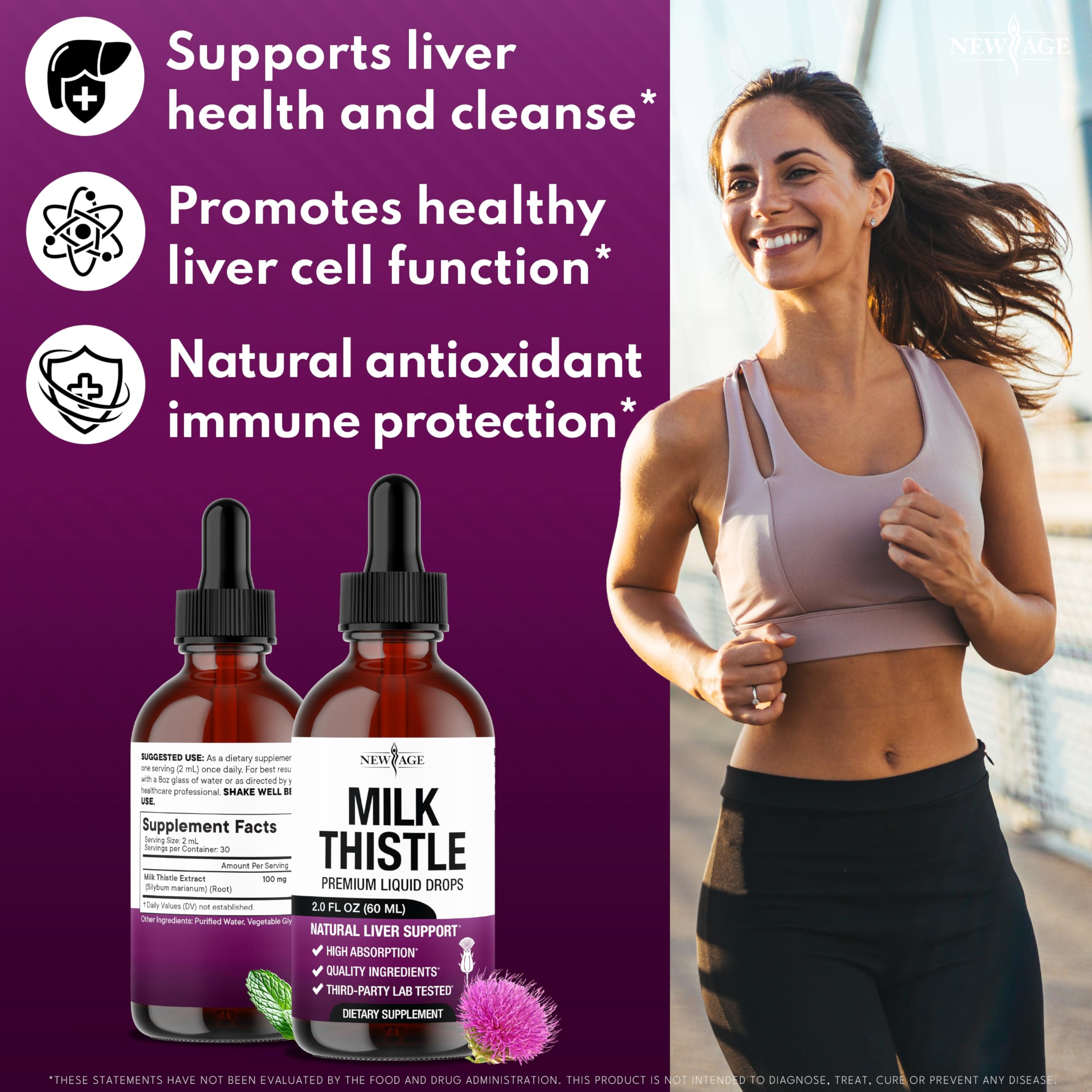 NEW AGE Milk Thistle Drops 142g bottle side view