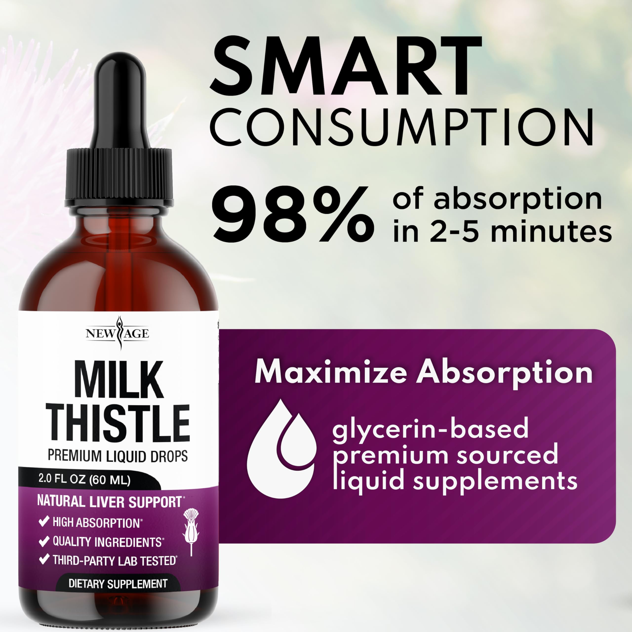 NEW AGE Milk Thistle Drops 142g packaging with ingredients