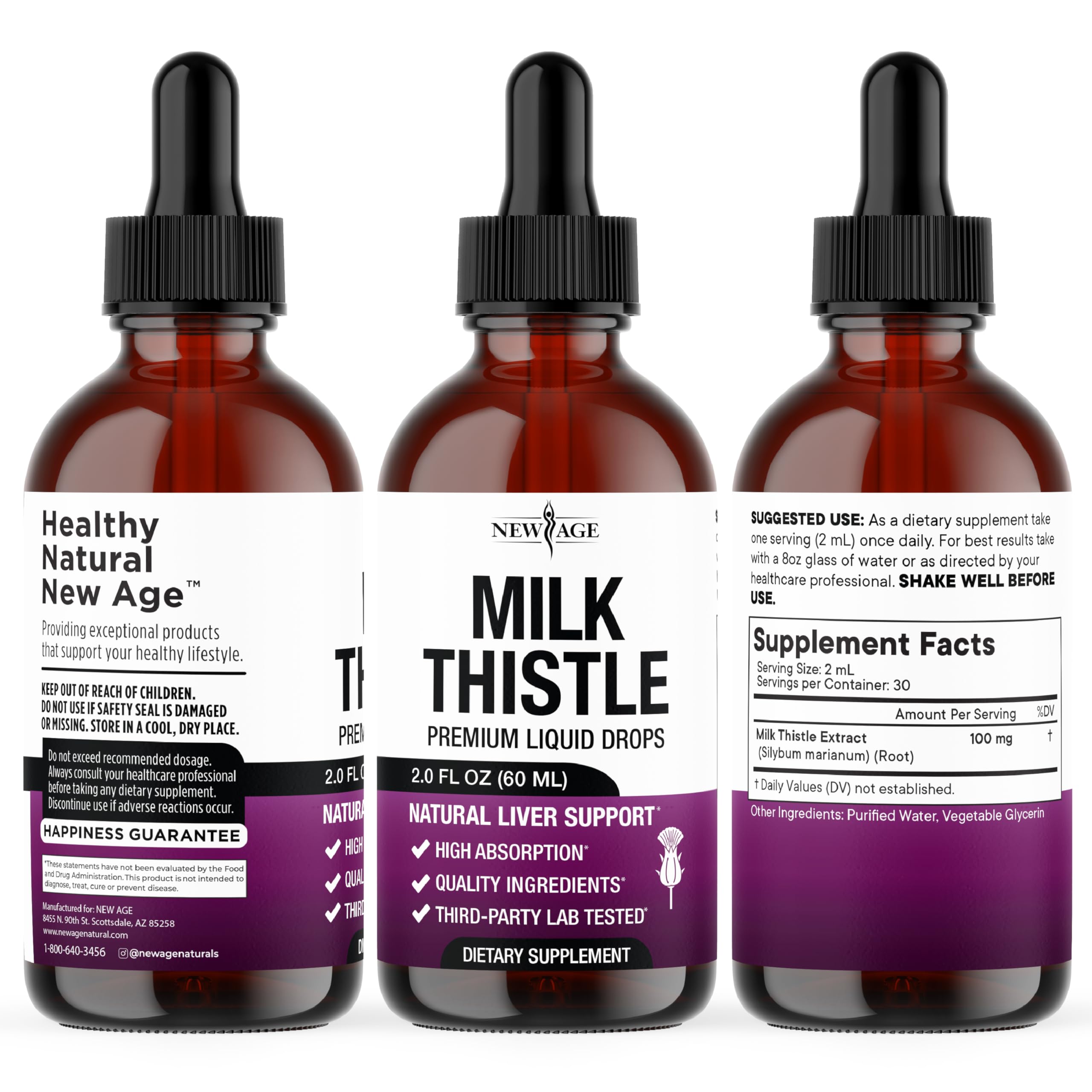 NEW AGE Milk Thistle Drops 142g with juice glass
