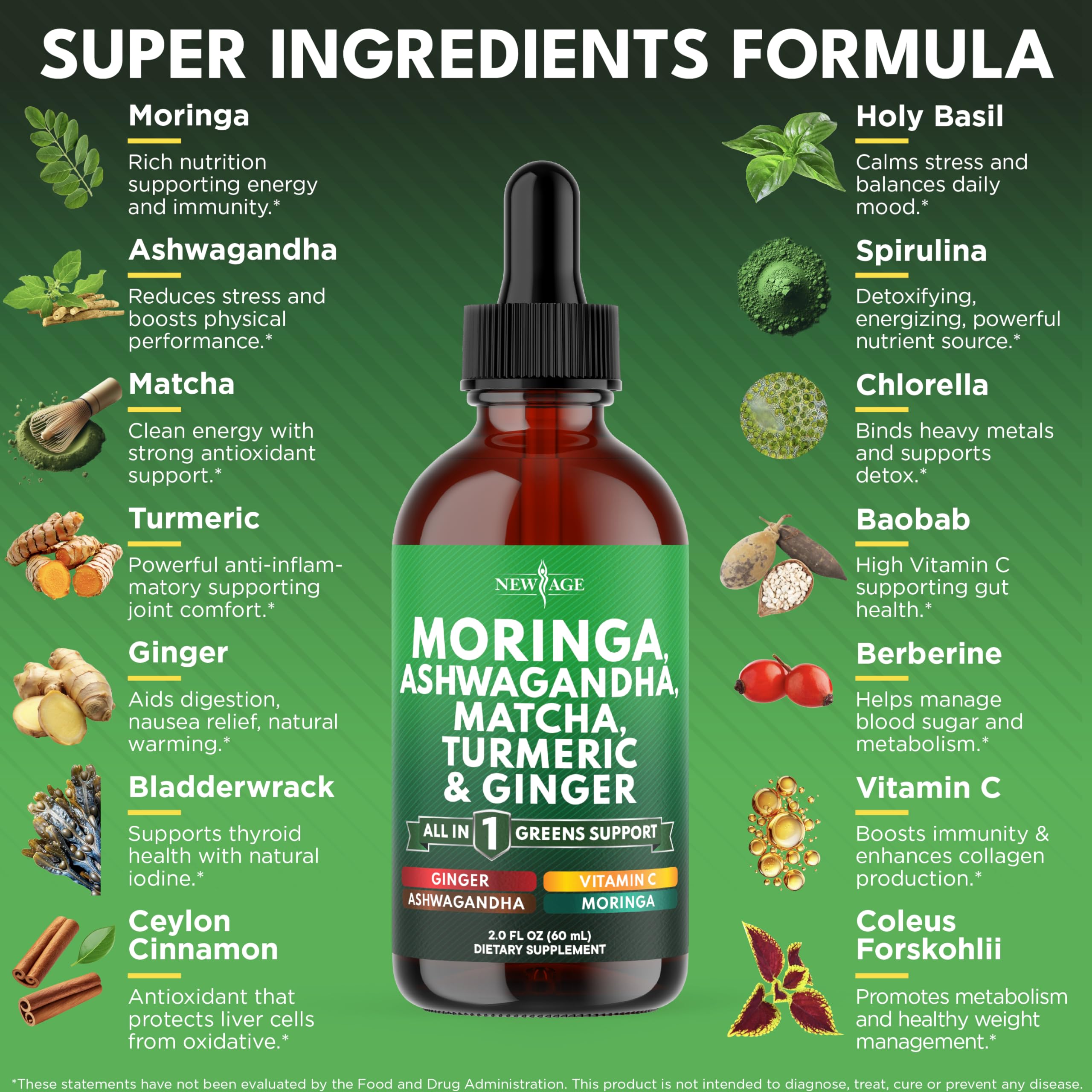 NEW AGE Moringa Supplement Drops bottle side view