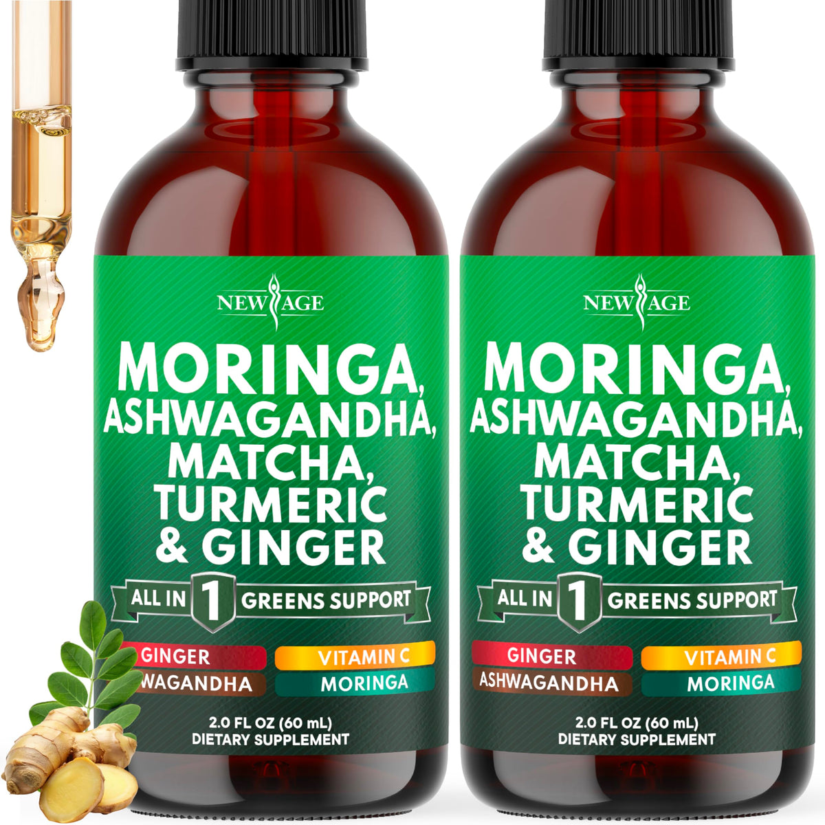 NEW AGE Moringa Supplement Drops front view with packaging