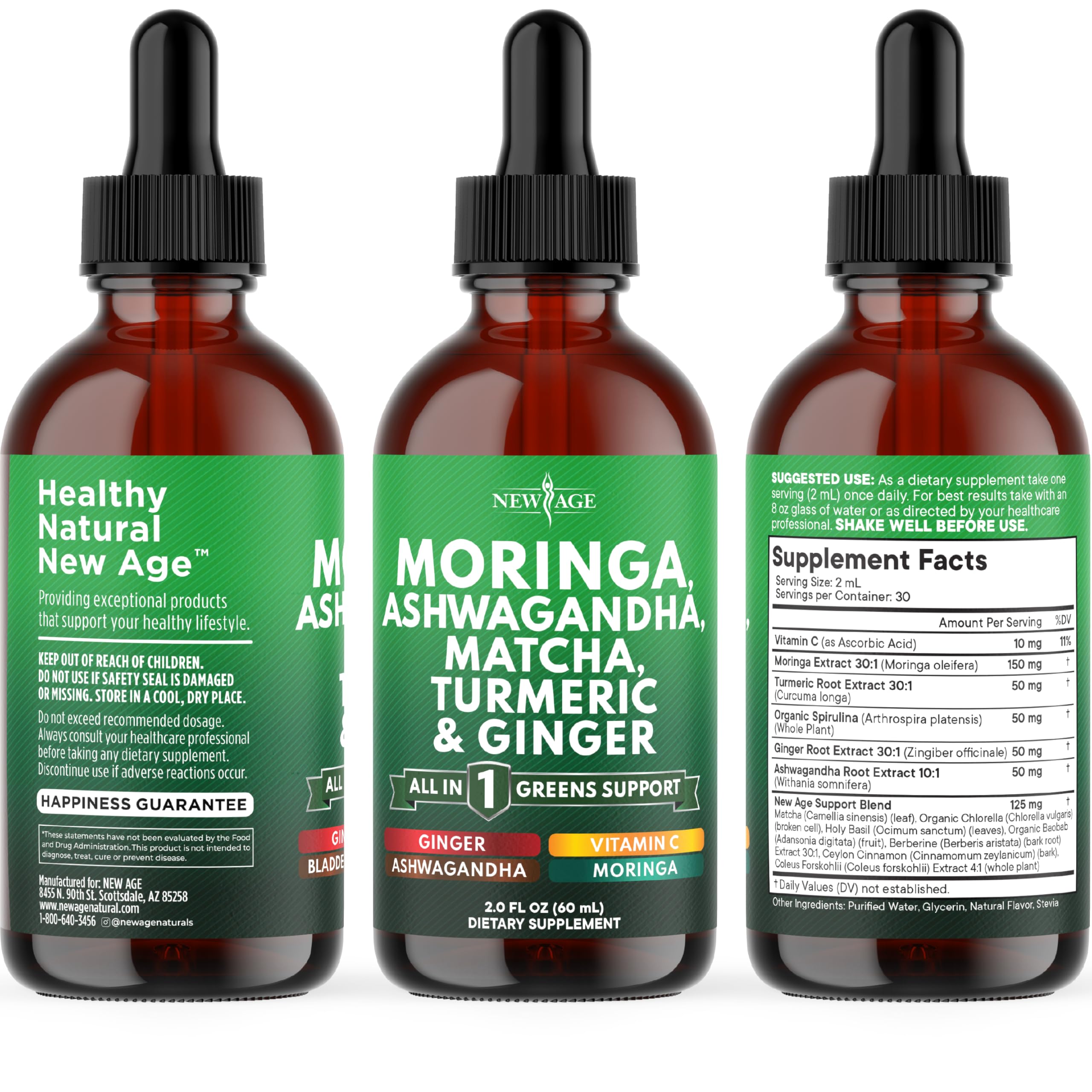 NEW AGE Moringa Supplement Drops packaging dimensions