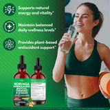 NEW AGE Moringa Supplement Drops with ingredients displayed