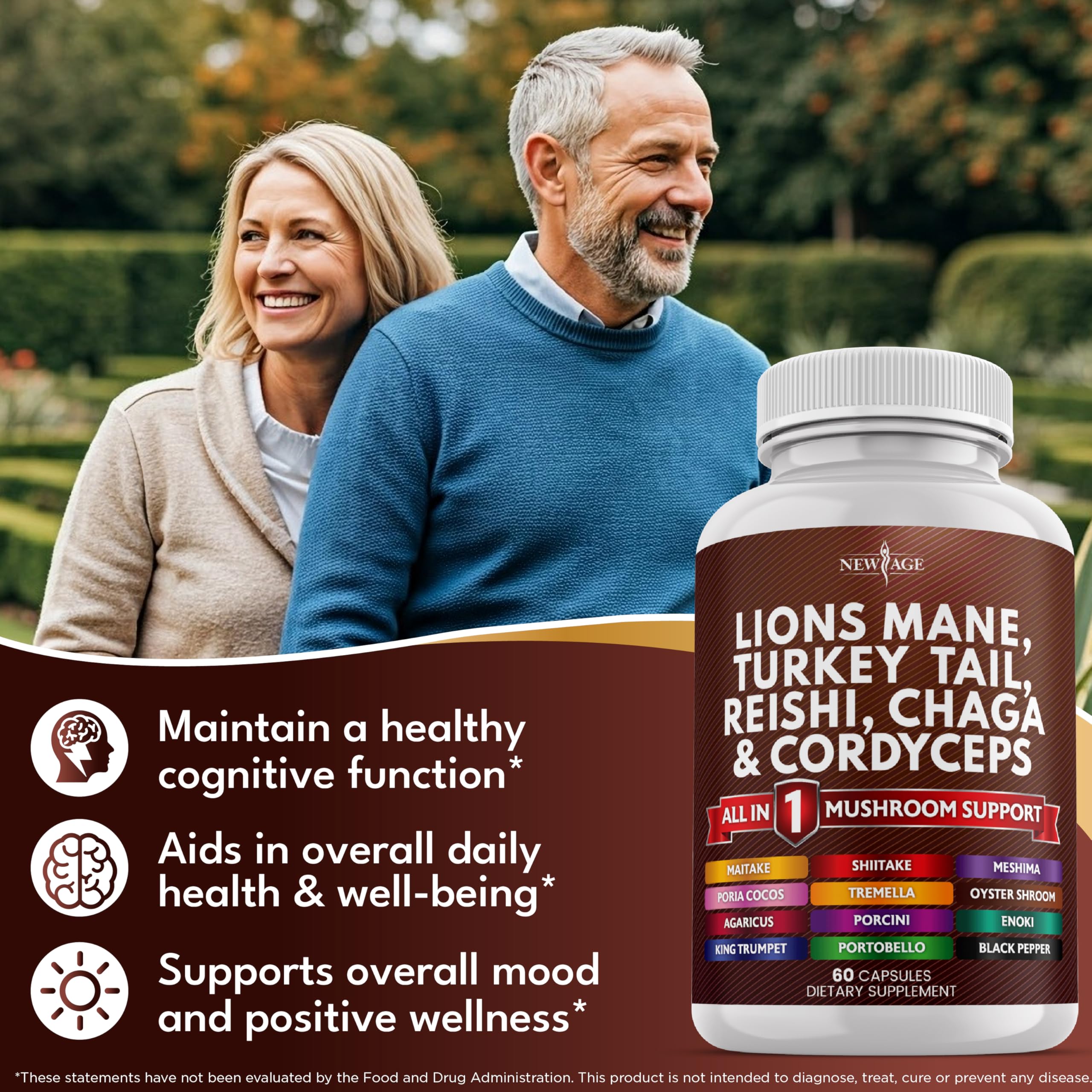NEW AGE Mushroom Supplement Capsules close-up of capsules