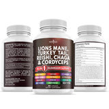 NEW AGE Mushroom Supplement Capsules displayed with other health products