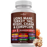 NEW AGE Mushroom Supplement Capsules front view with packaging