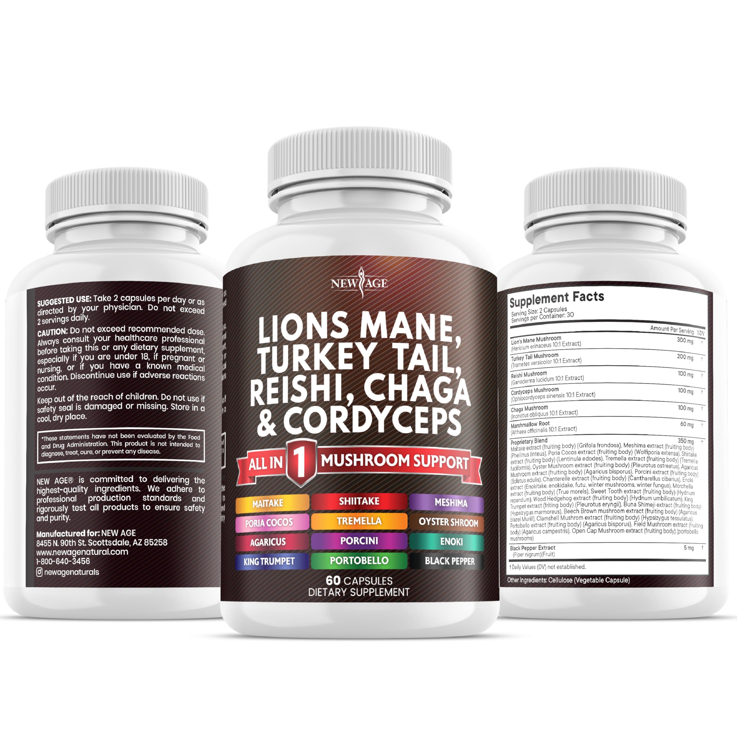 NEW AGE Mushroom Supplement Capsules grouped with other herbal supplements