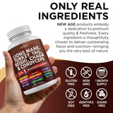 NEW AGE Mushroom Supplement Capsules with a measuring spoon for dosage