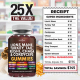 NEW AGE Mushroom Supplement Gummies on a wooden table