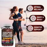 NEW AGE Mushroom Supplement Gummies with a close-up of ingredients