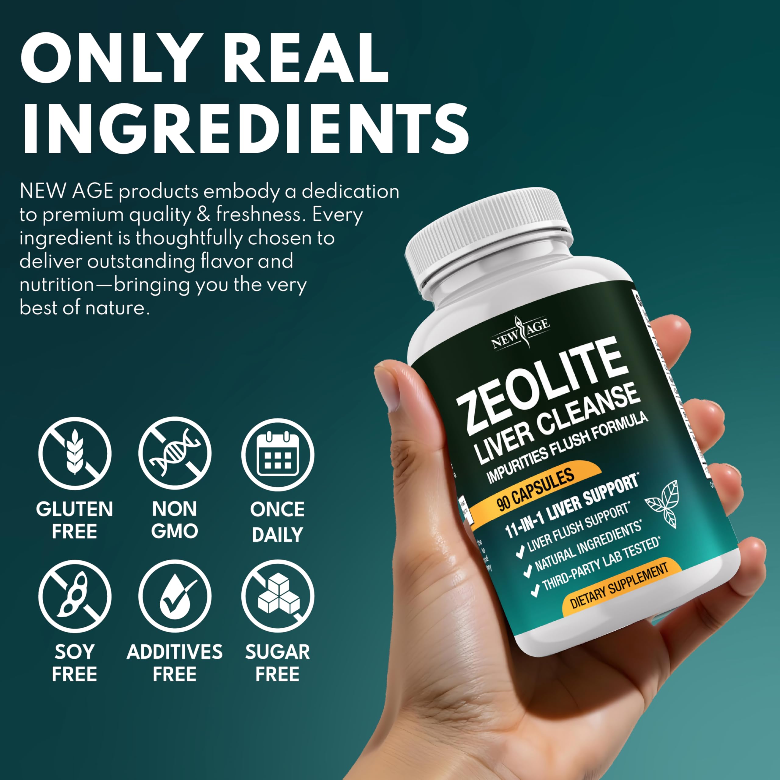 NEW AGE Noni 11-in-1 Zeolite Capsules opened bottle