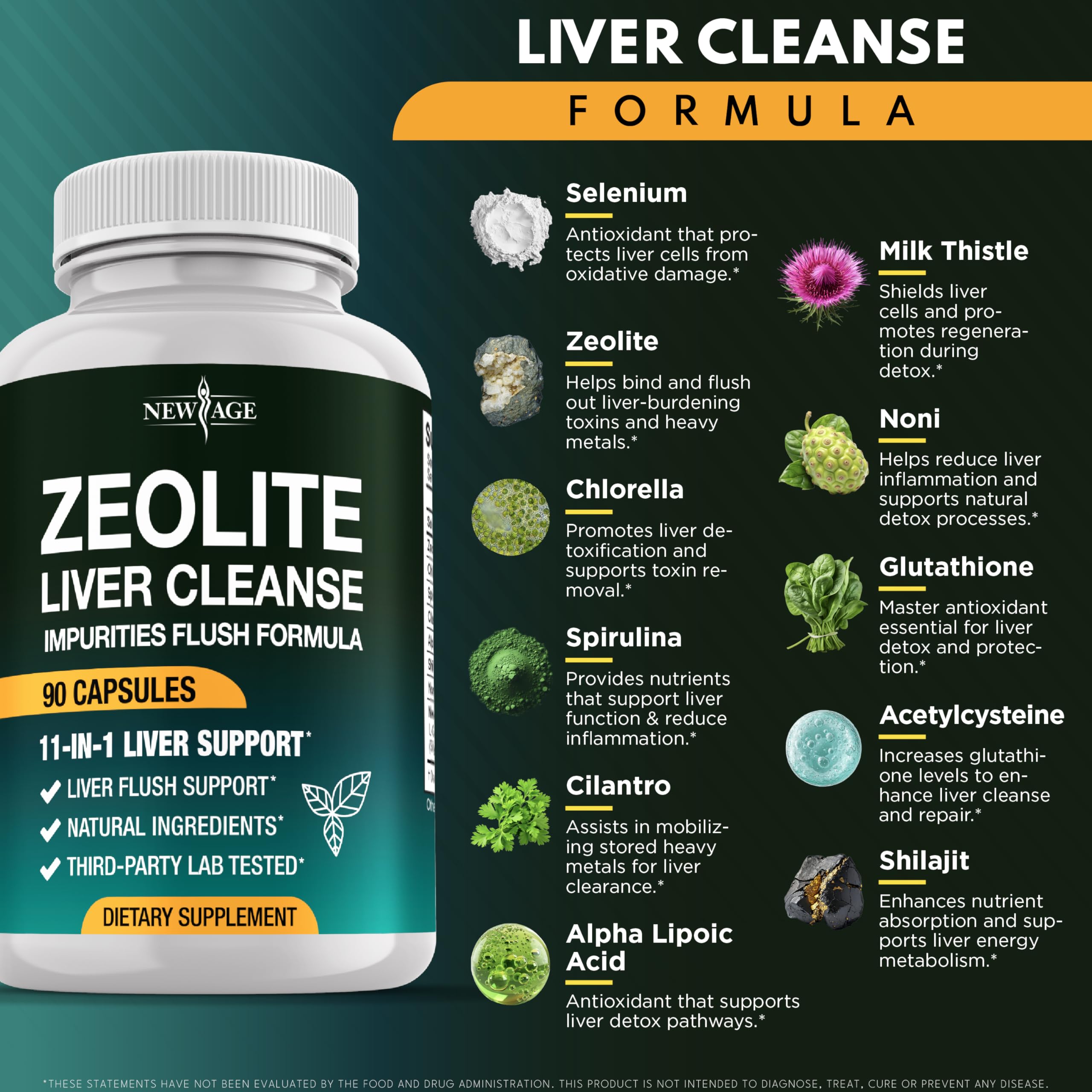 NEW AGE Noni 11-in-1 Zeolite Capsules side view