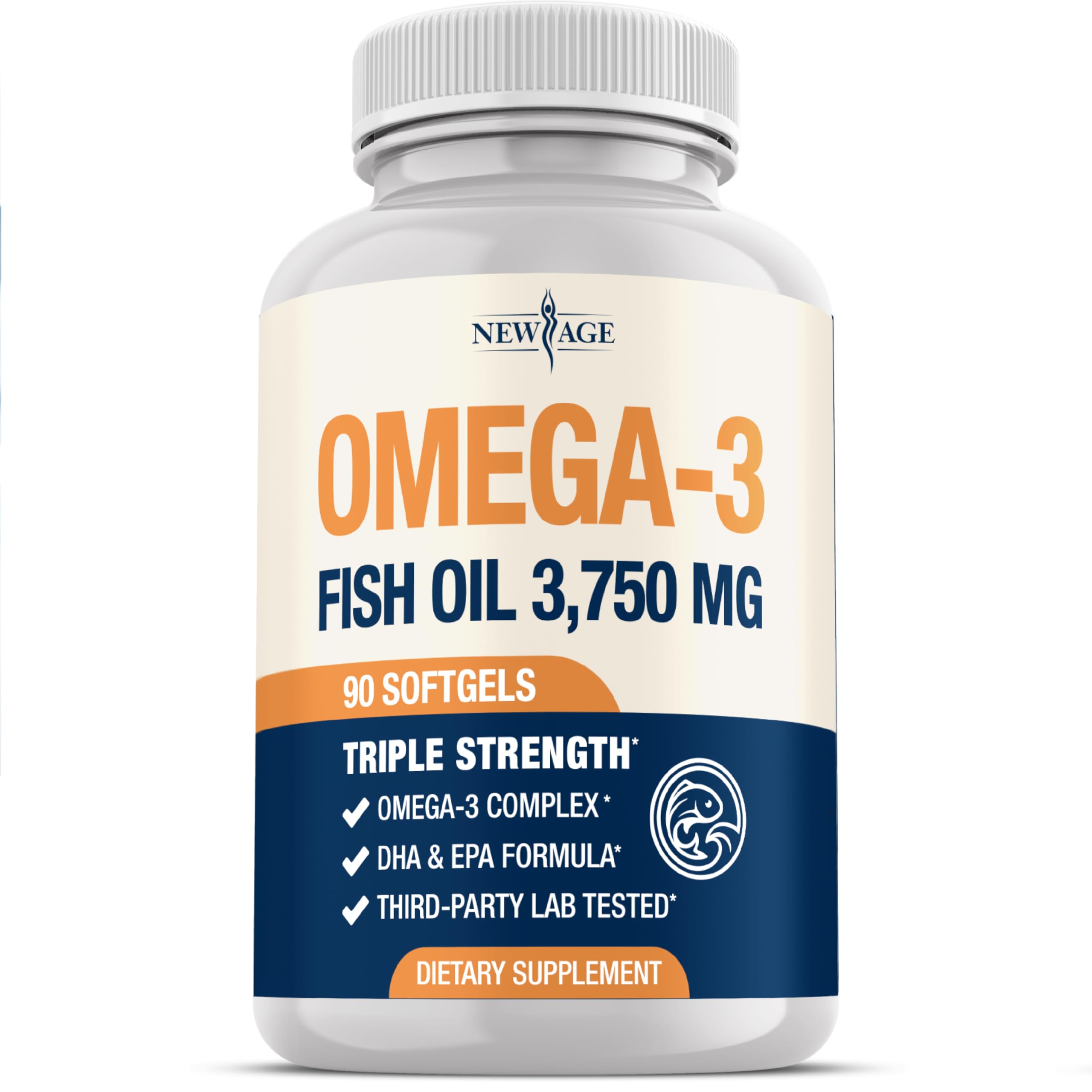 NEW AGE Omega 3 Fish Oil Complex 3700mg softgel bottle front view