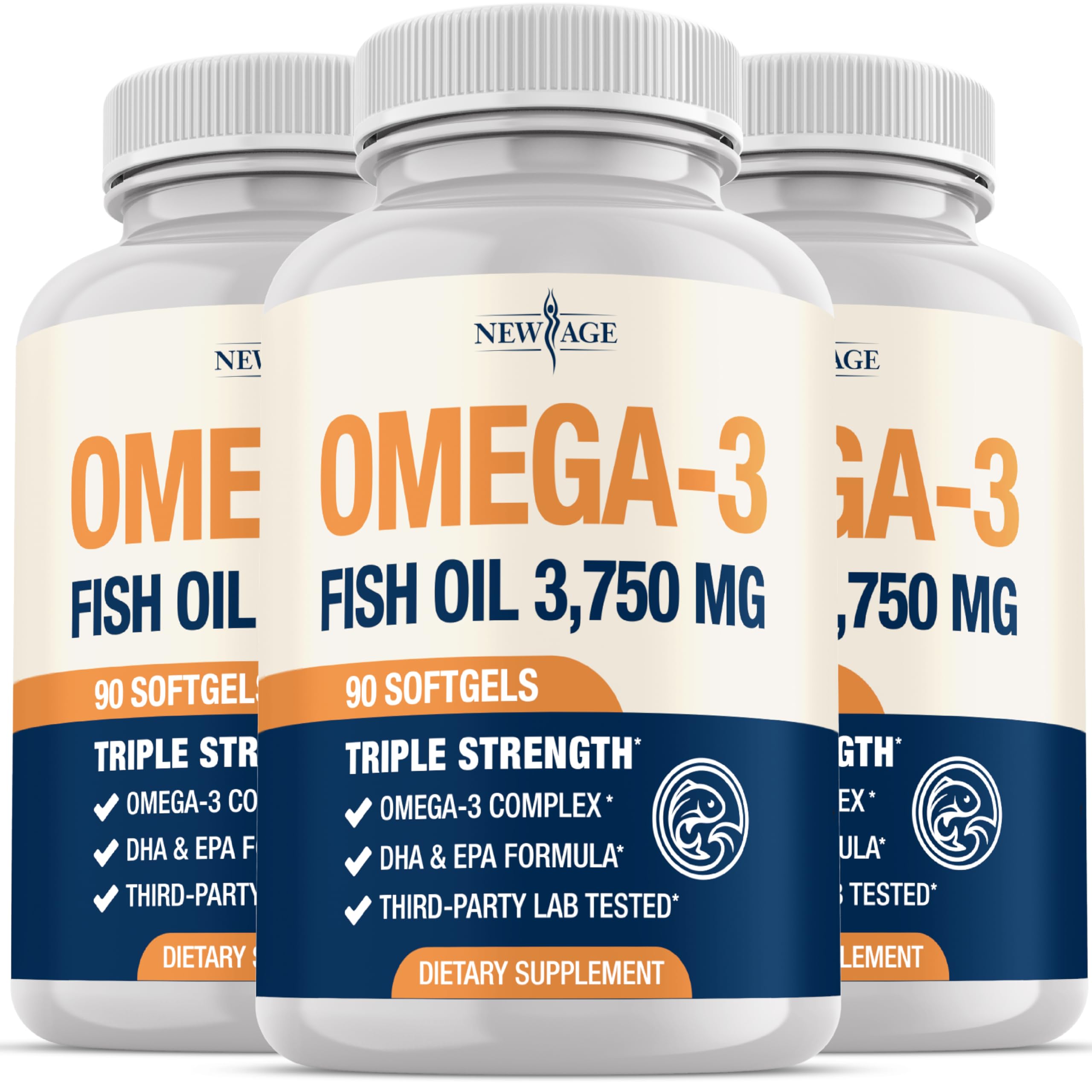 NEW AGE Omega 3 Fish Oil Complex 3750mg front view