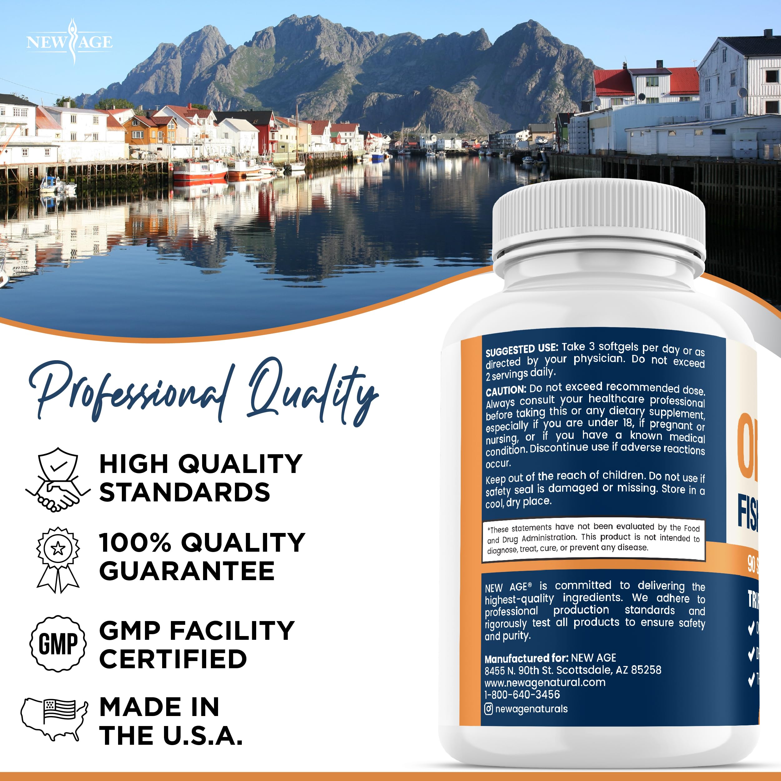 NEW AGE Omega 3 Fish Oil Complex 3750mg product packaging