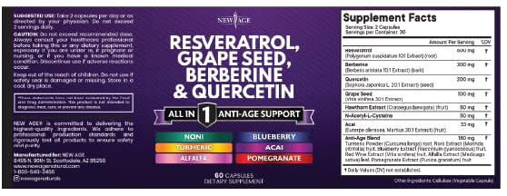 NEW AGE Resveratrol with Berberine Supplement back view