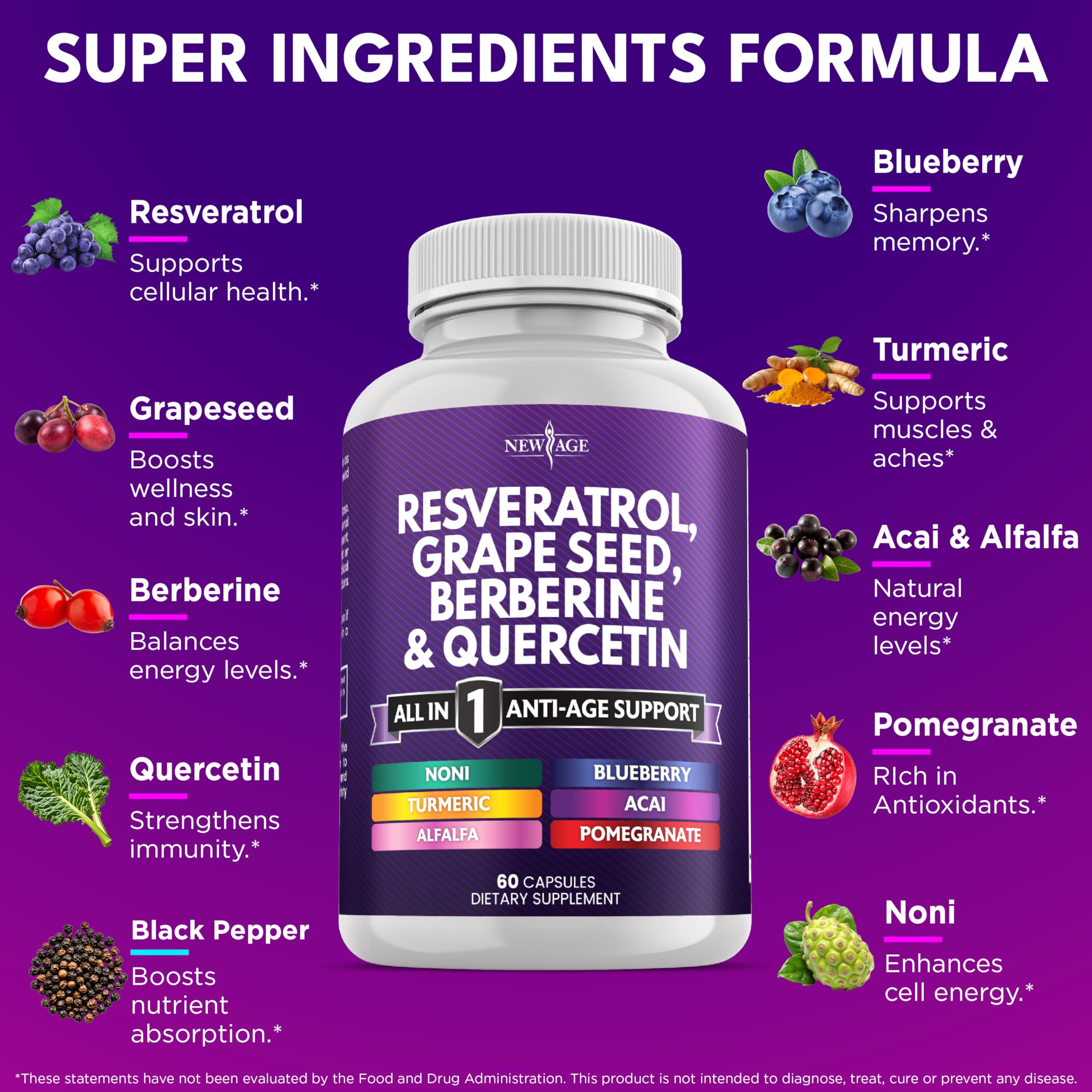 NEW AGE Resveratrol with Berberine Supplement side view showing capsule