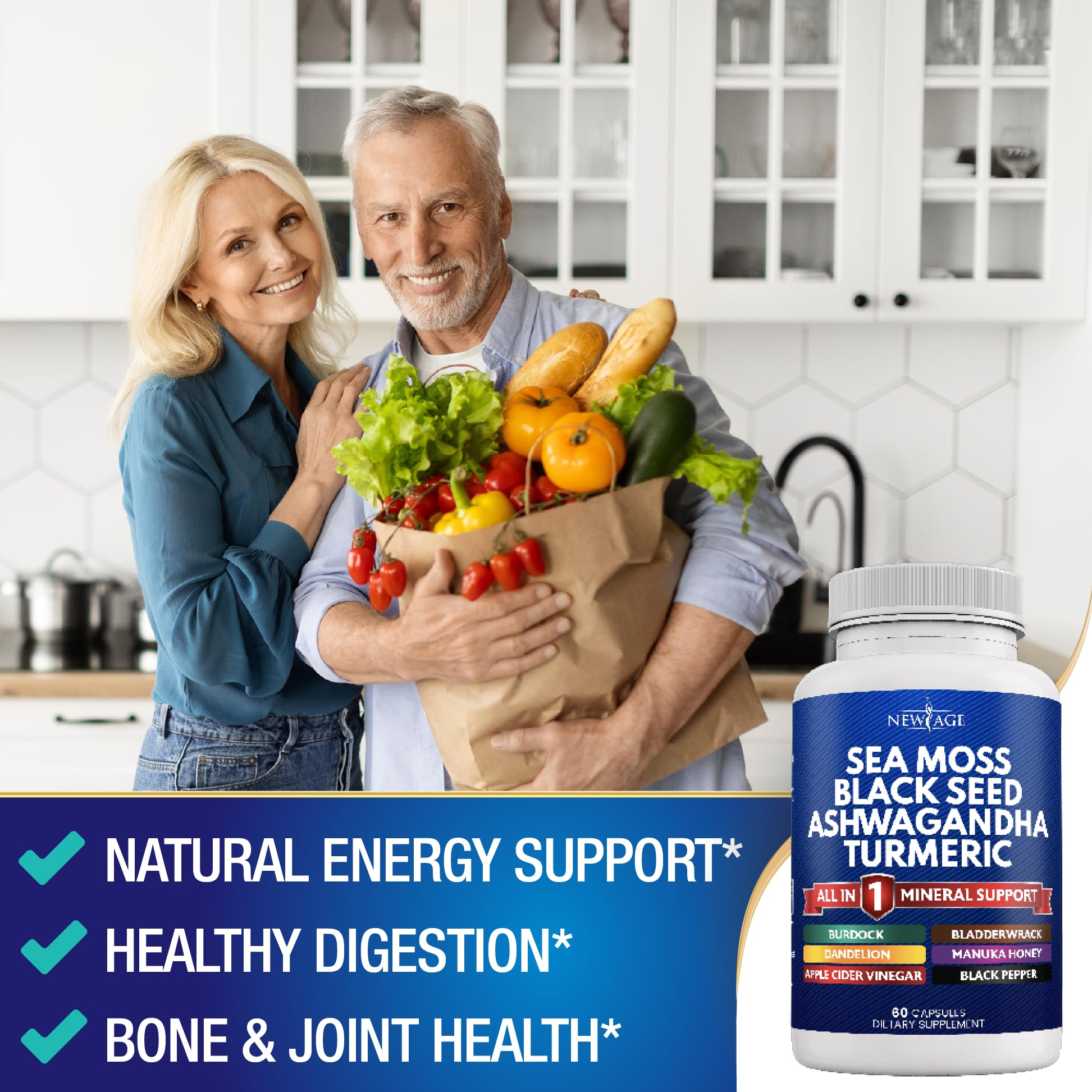 NEW AGE Sea Moss Capsules back view with ingredient list