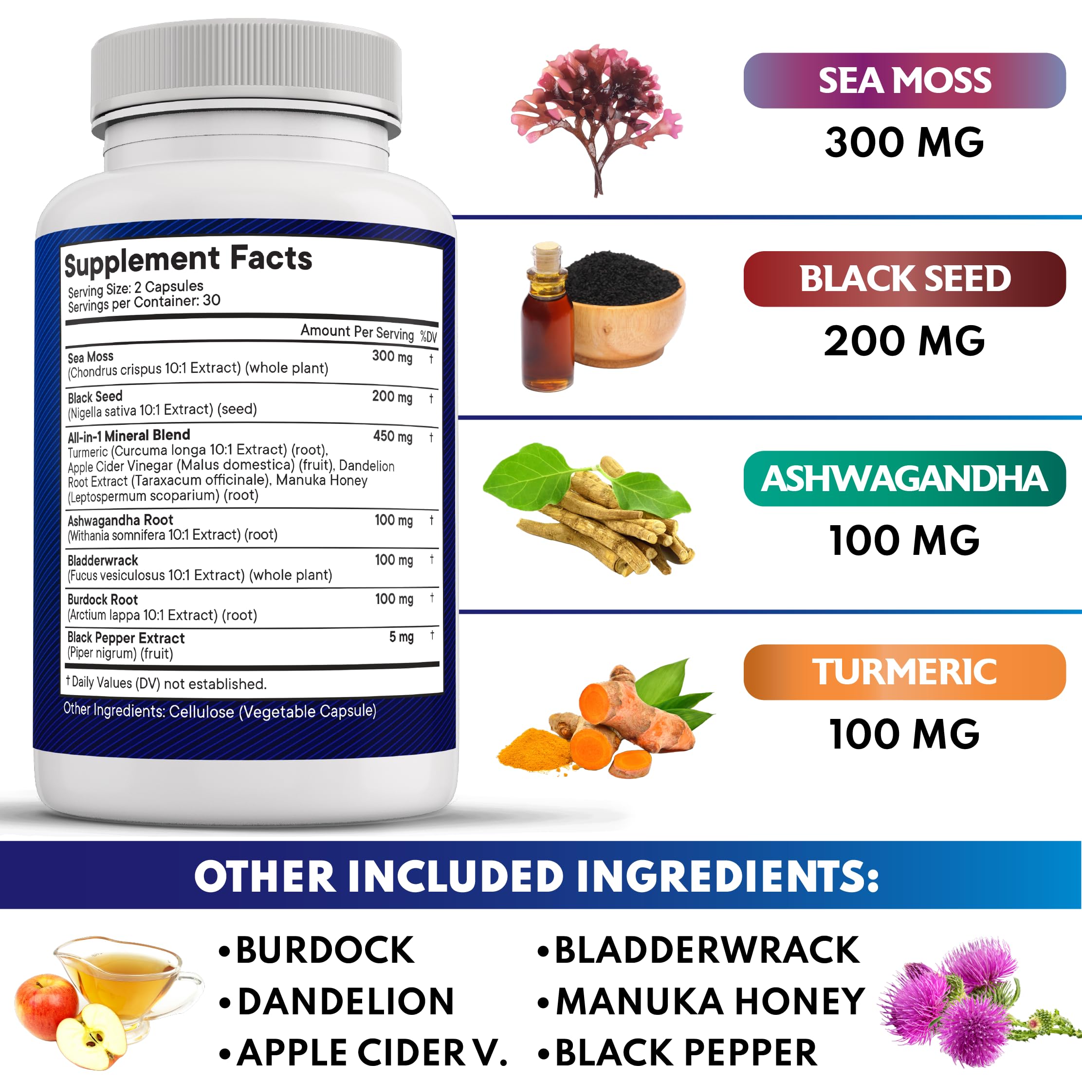 NEW AGE Sea Moss Capsules bottle with label details