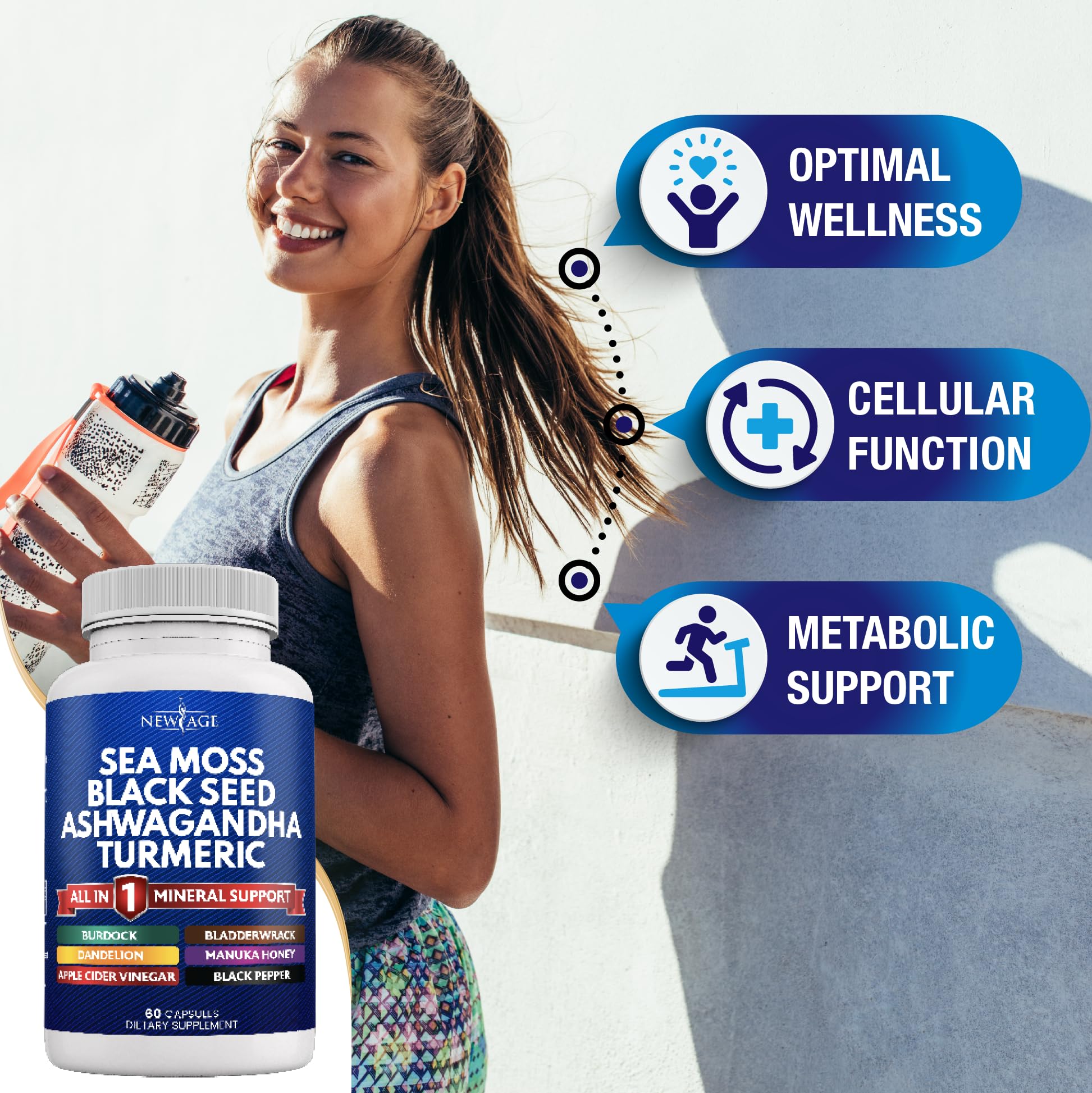 NEW AGE Sea Moss Capsules side view showing capsule details