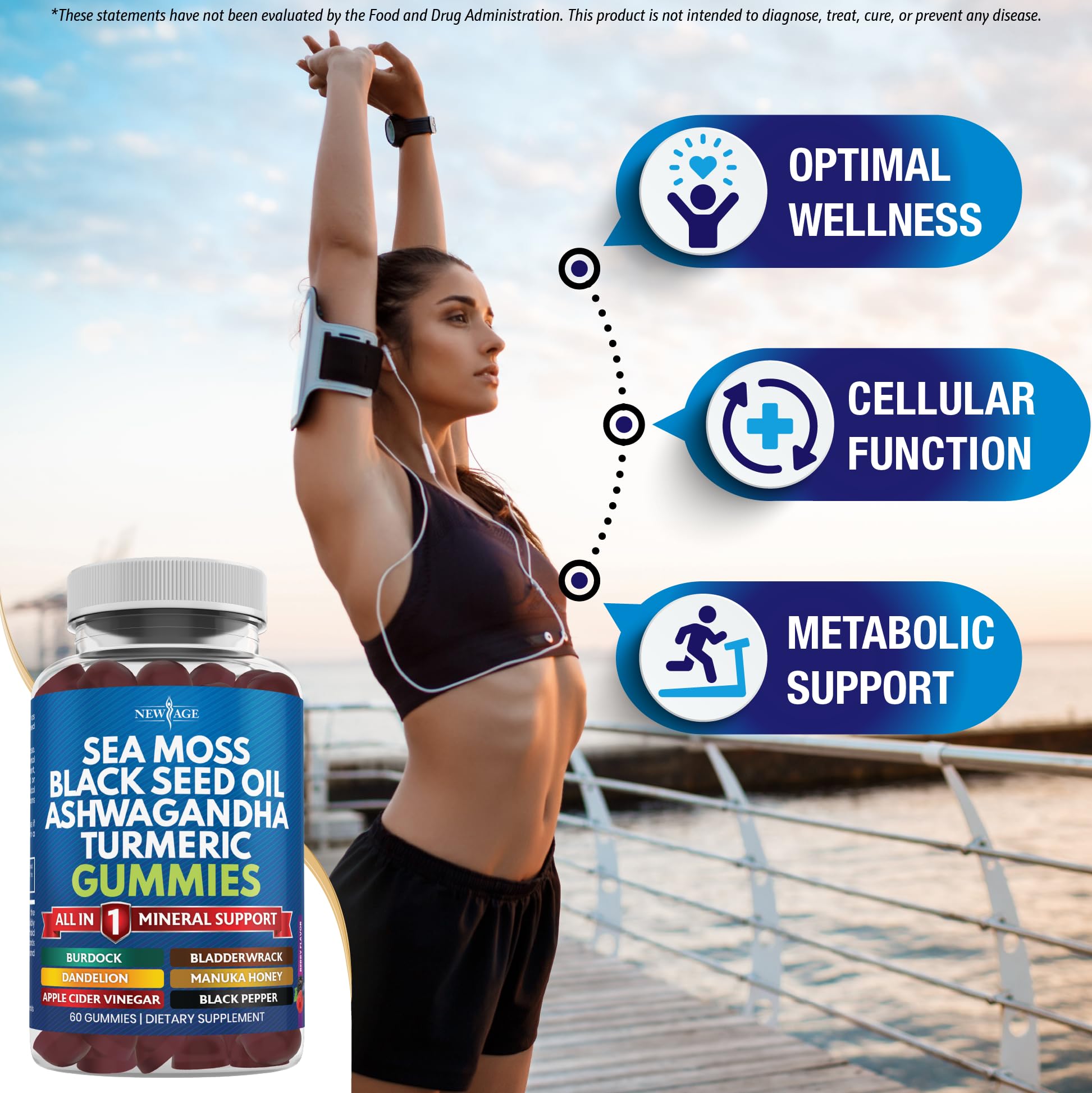 NEW AGE Sea Moss Gummies packaging with nutritional information