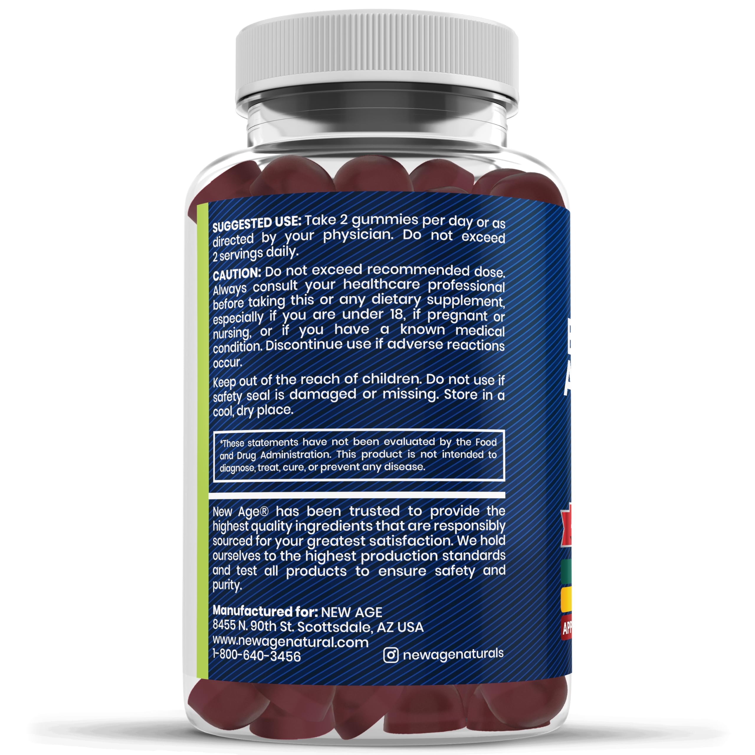 NEW AGE Sea Moss Gummies with a glass of water
