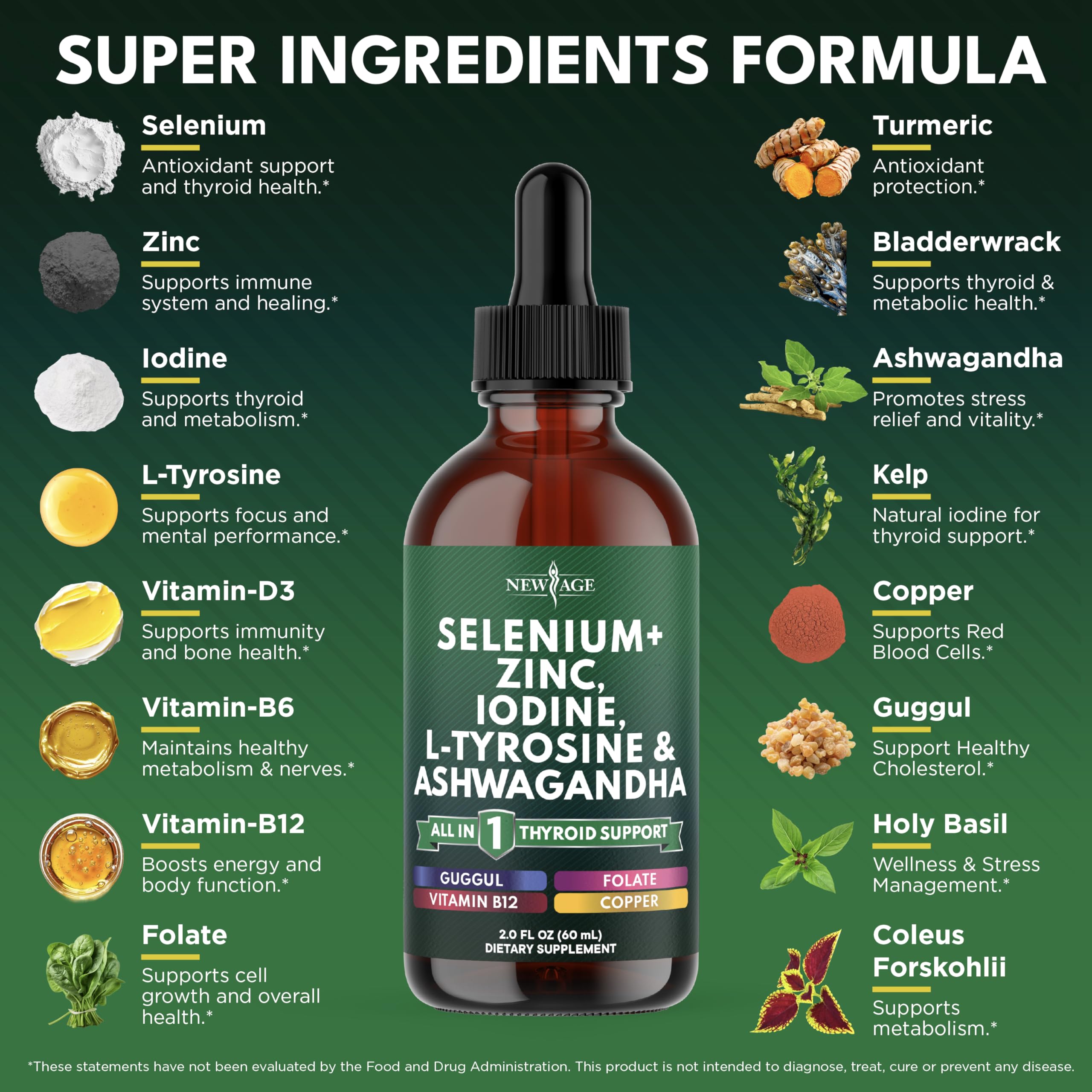 NEW AGE Selenium + Adaptogen Drops 85g bottle side view