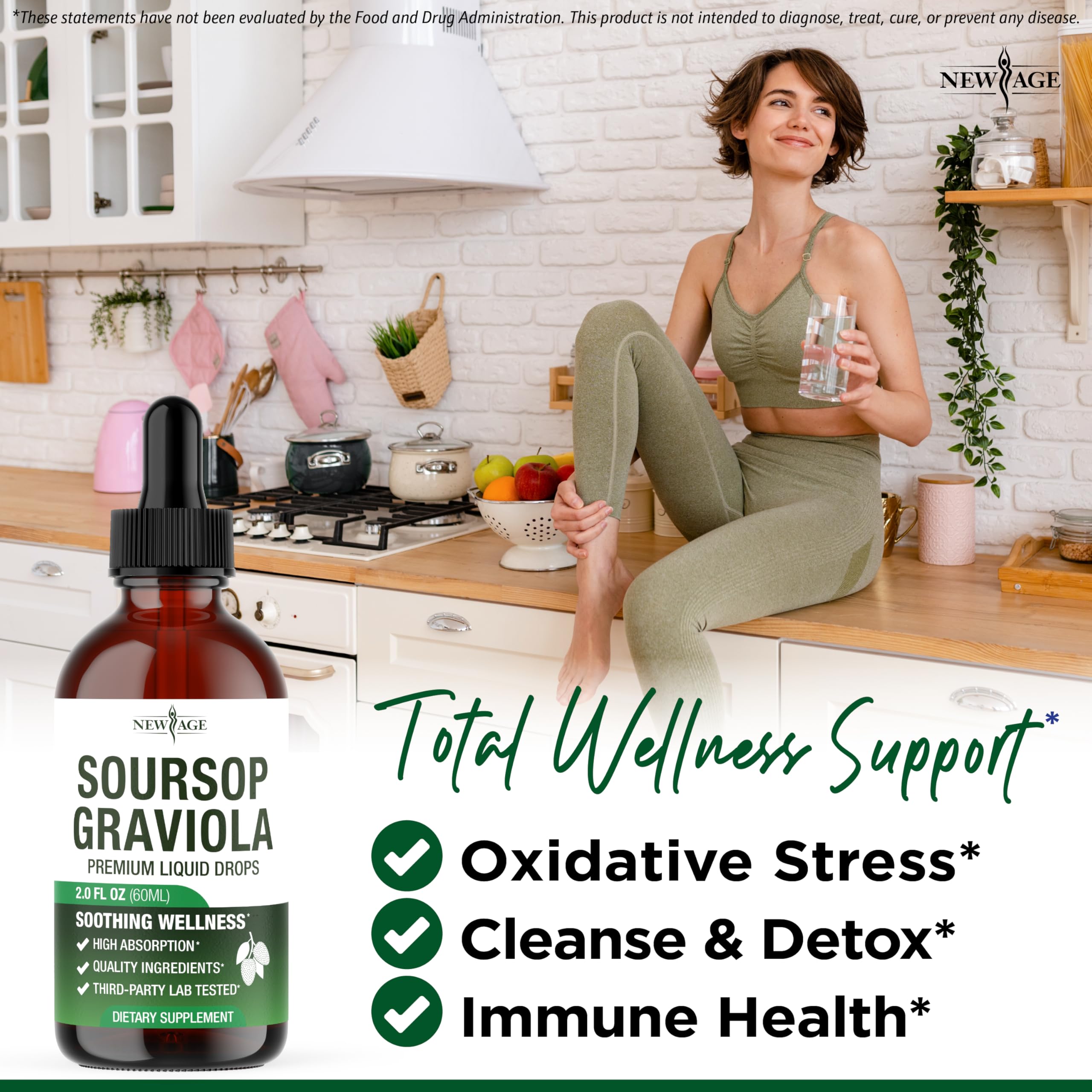 NEW AGE Soursop Drops in a spoon with liquid drops