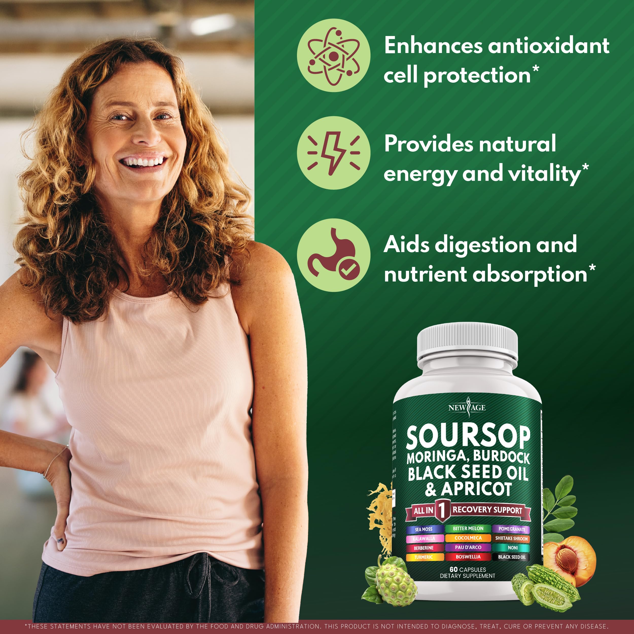 NEW AGE Soursop Supplement Superfood 170g side view showing capsule