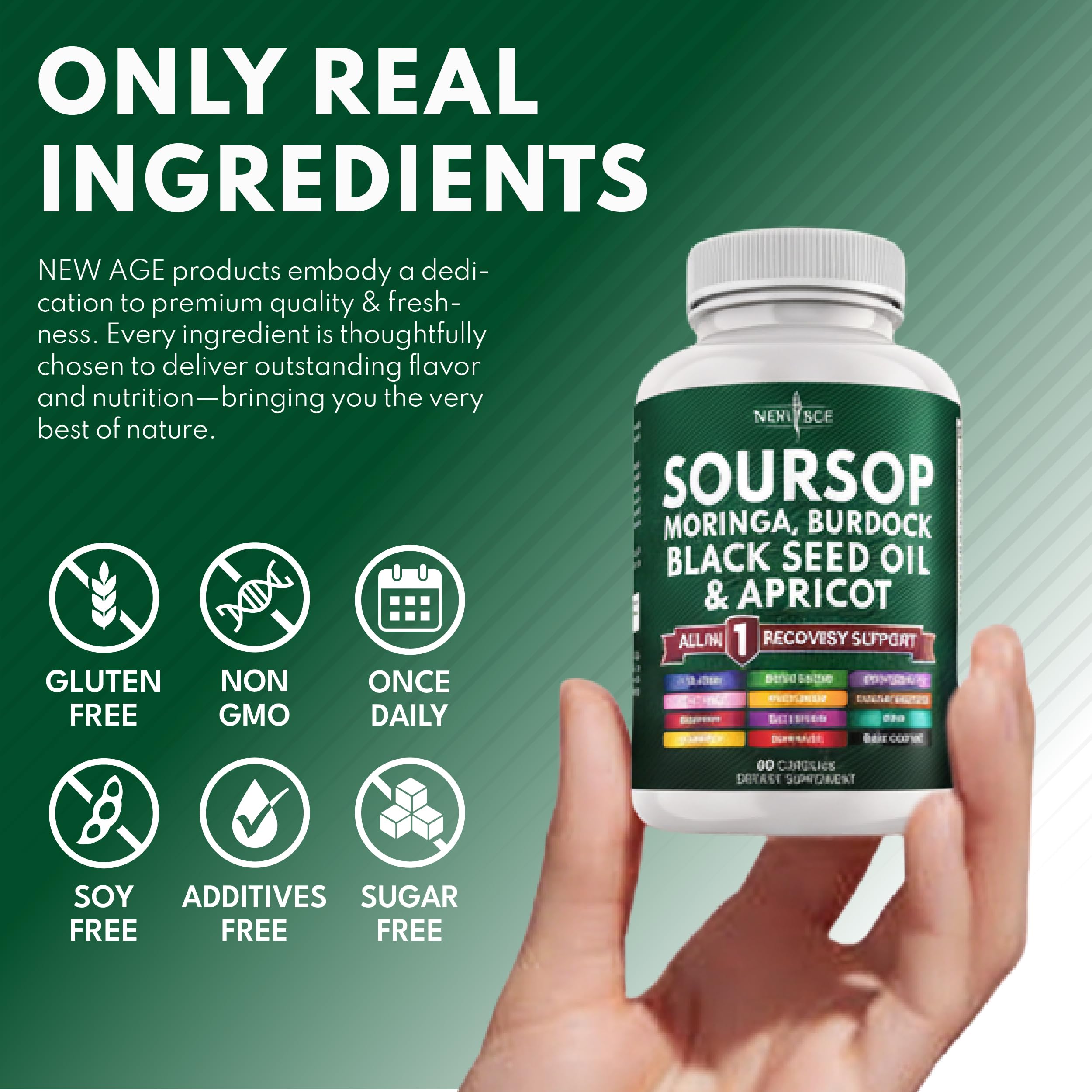 NEW AGE Soursop Supplement Superfood on a wooden table