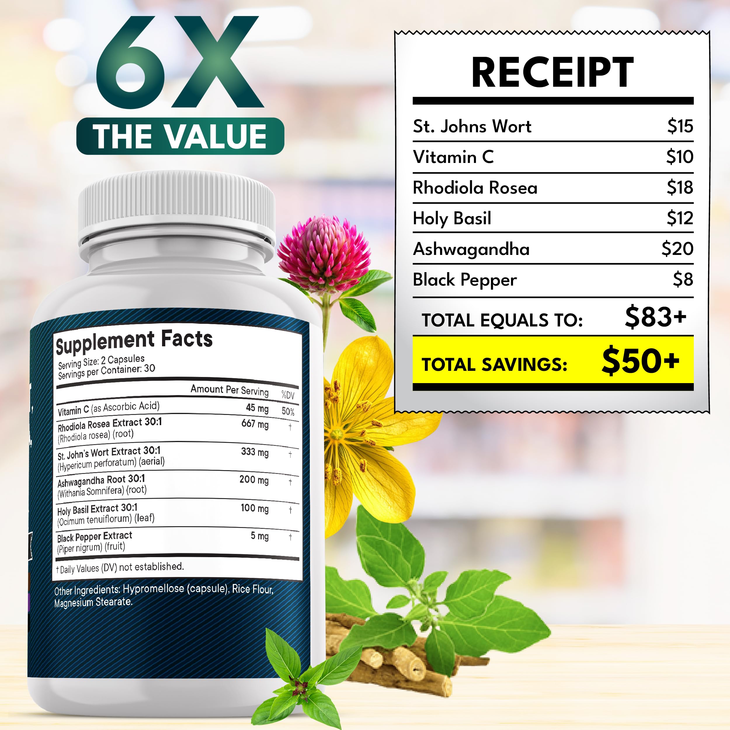 NEW AGE St. John's Wort & Rhodiola Capsules on a table