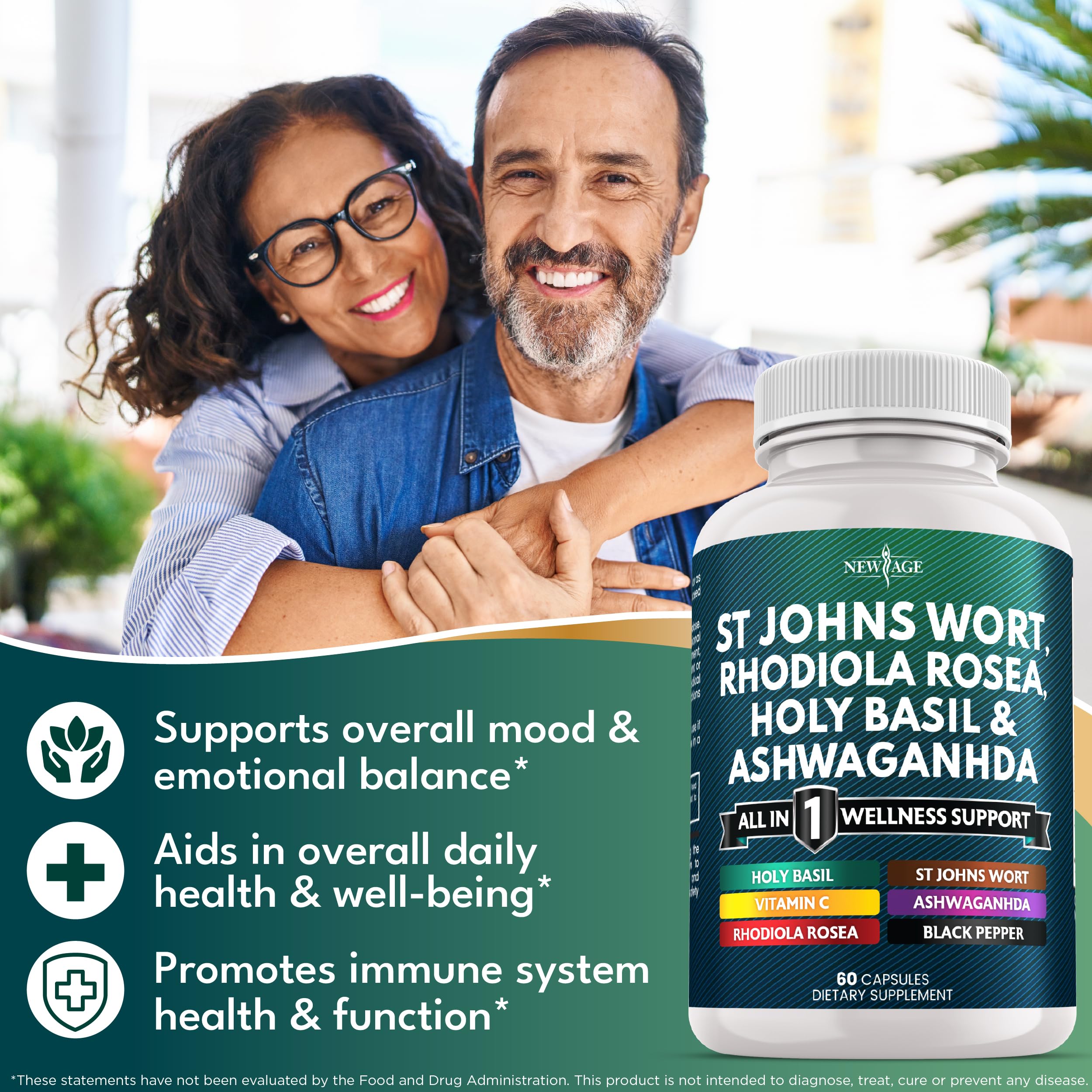 NEW AGE St. John's Wort & Rhodiola Capsules with ingredients