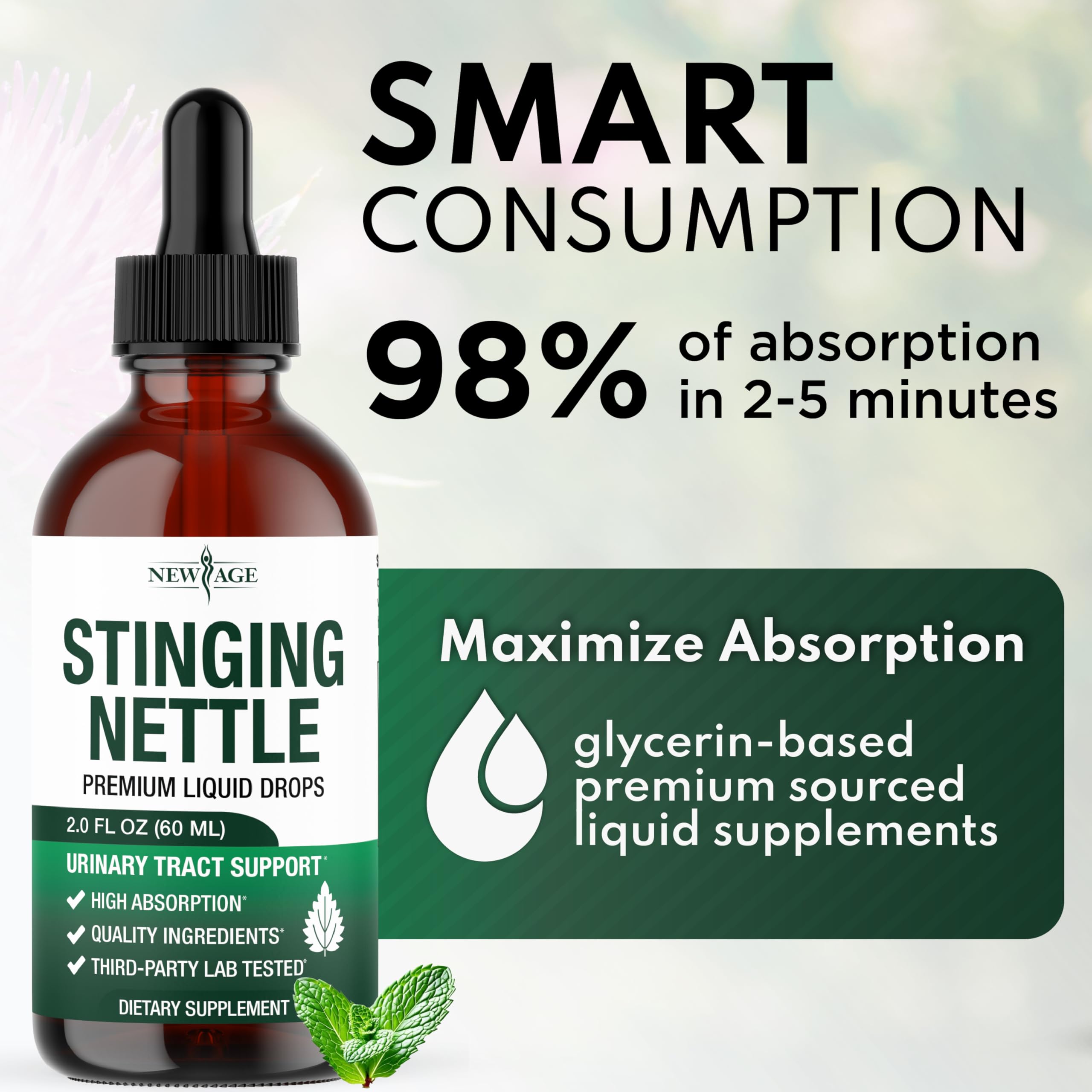 NEW AGE Stinging Nettle Root Tincture lifestyle scene on kitchen counter