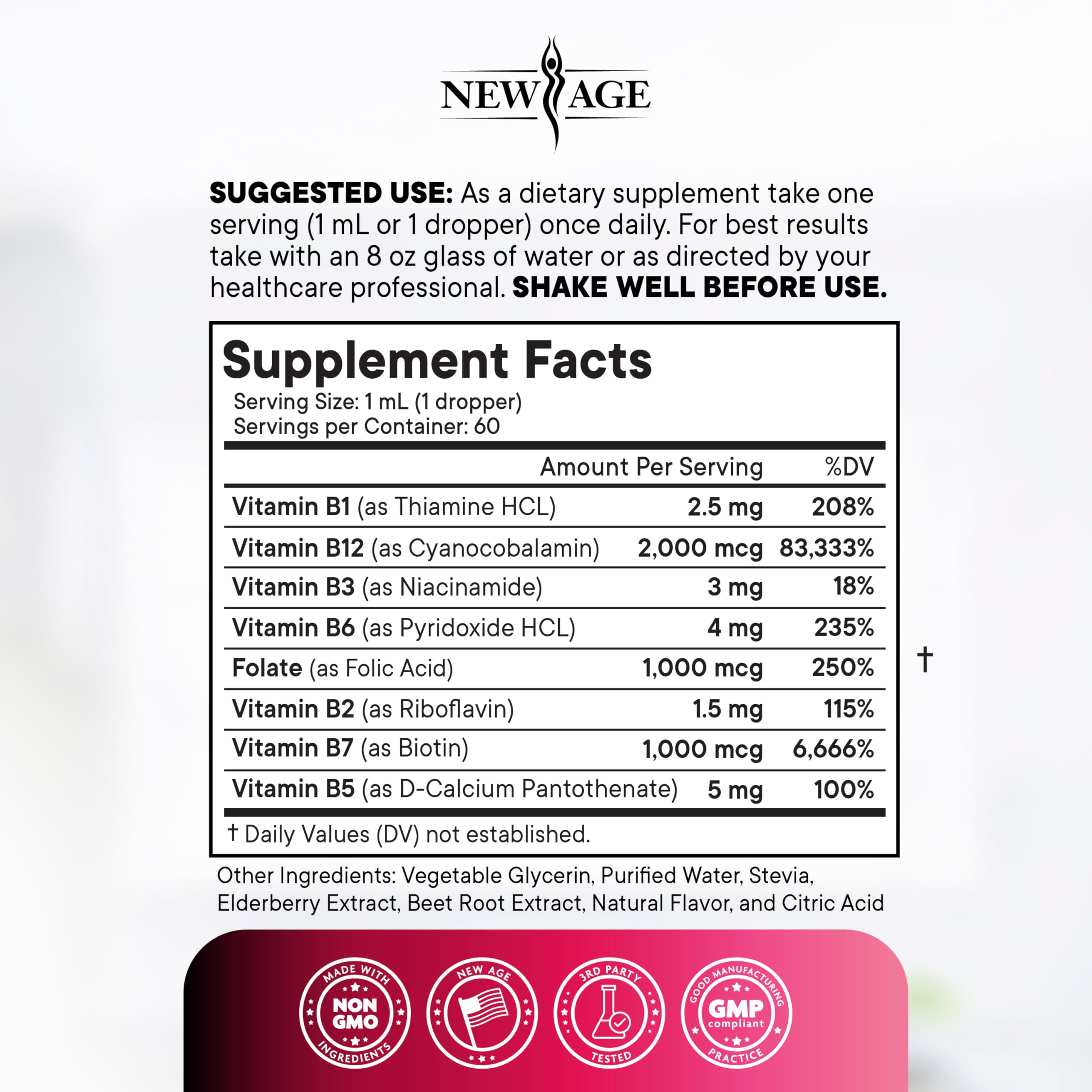 NEW AGE Sublingual B Complex Drops 2 oz with dropper