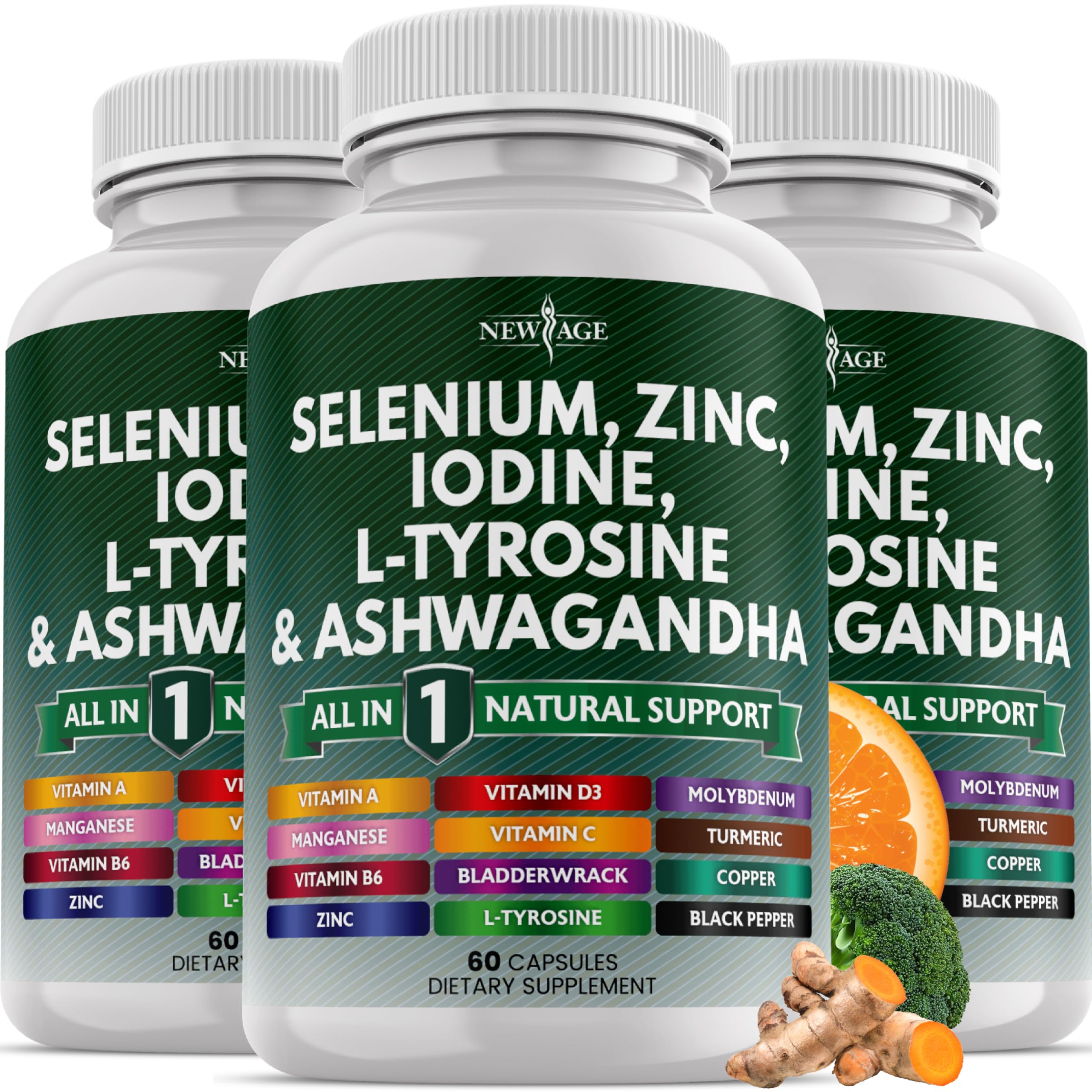 NEW AGE Thyroid Extracts Supplement front view with 180 capsules