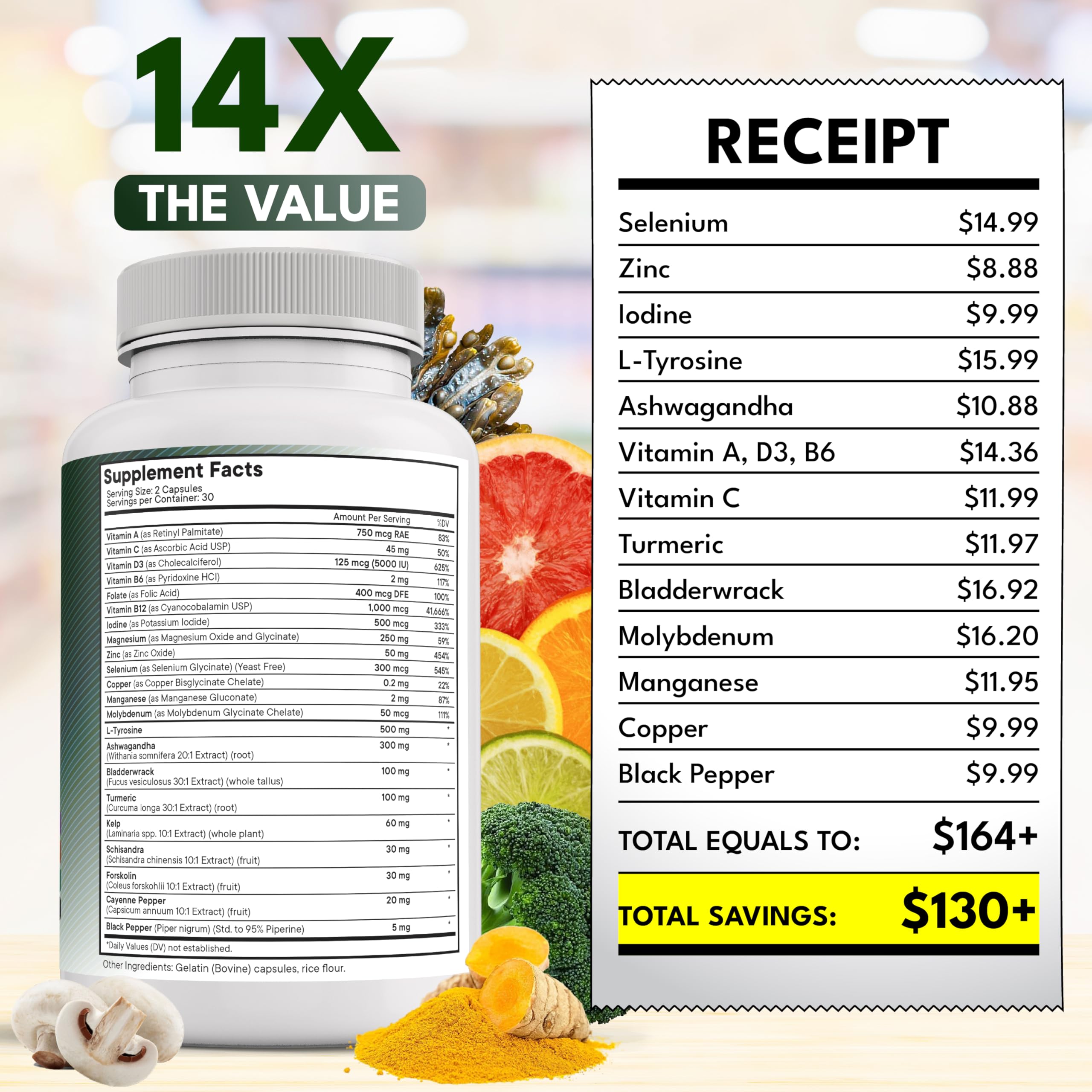NEW AGE Thyroid Extracts Supplement lifestyle image on a wooden table