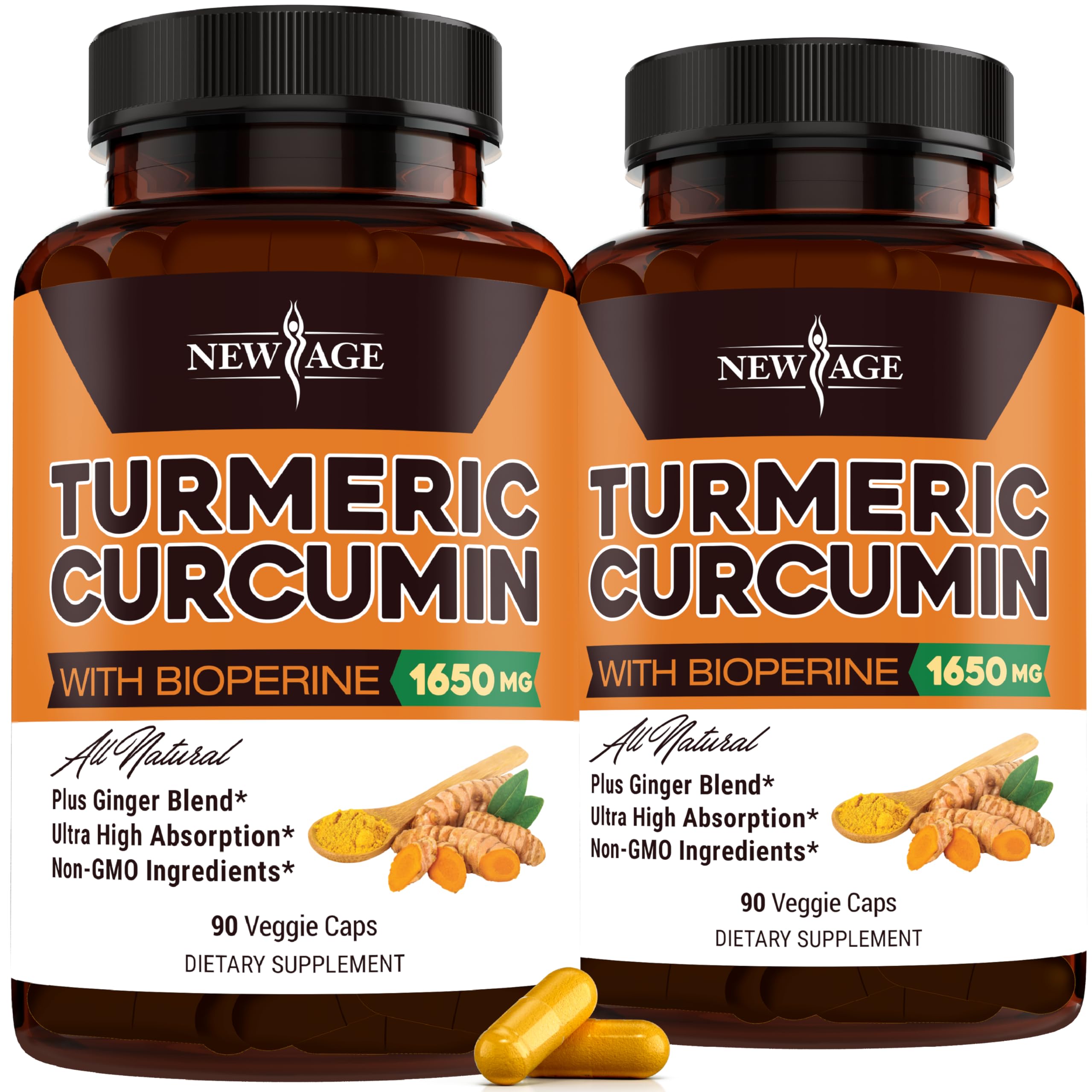 NEW AGE Turmeric Capsules front view with packaging