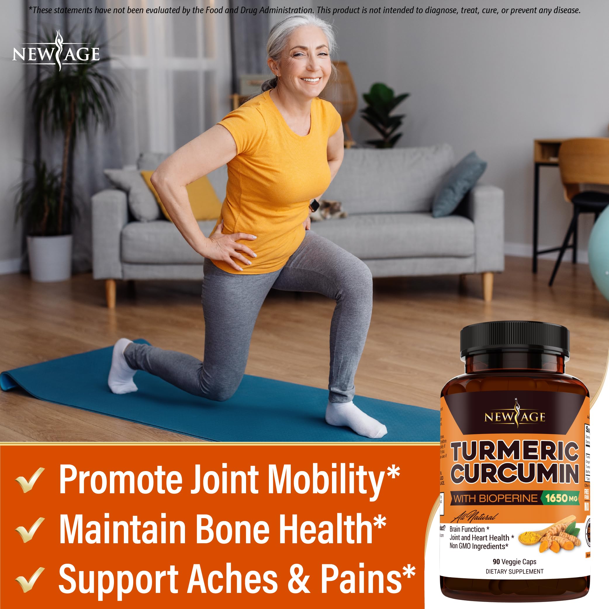 NEW AGE Turmeric Capsules side view highlighting capsule size