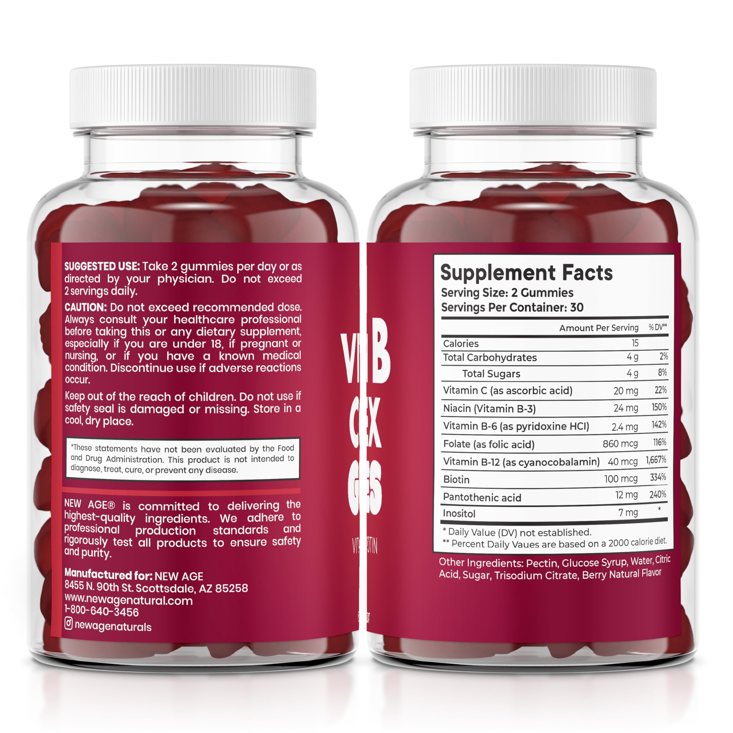 NEW AGE Vitamin B+ Gummies back view showing nutritional information