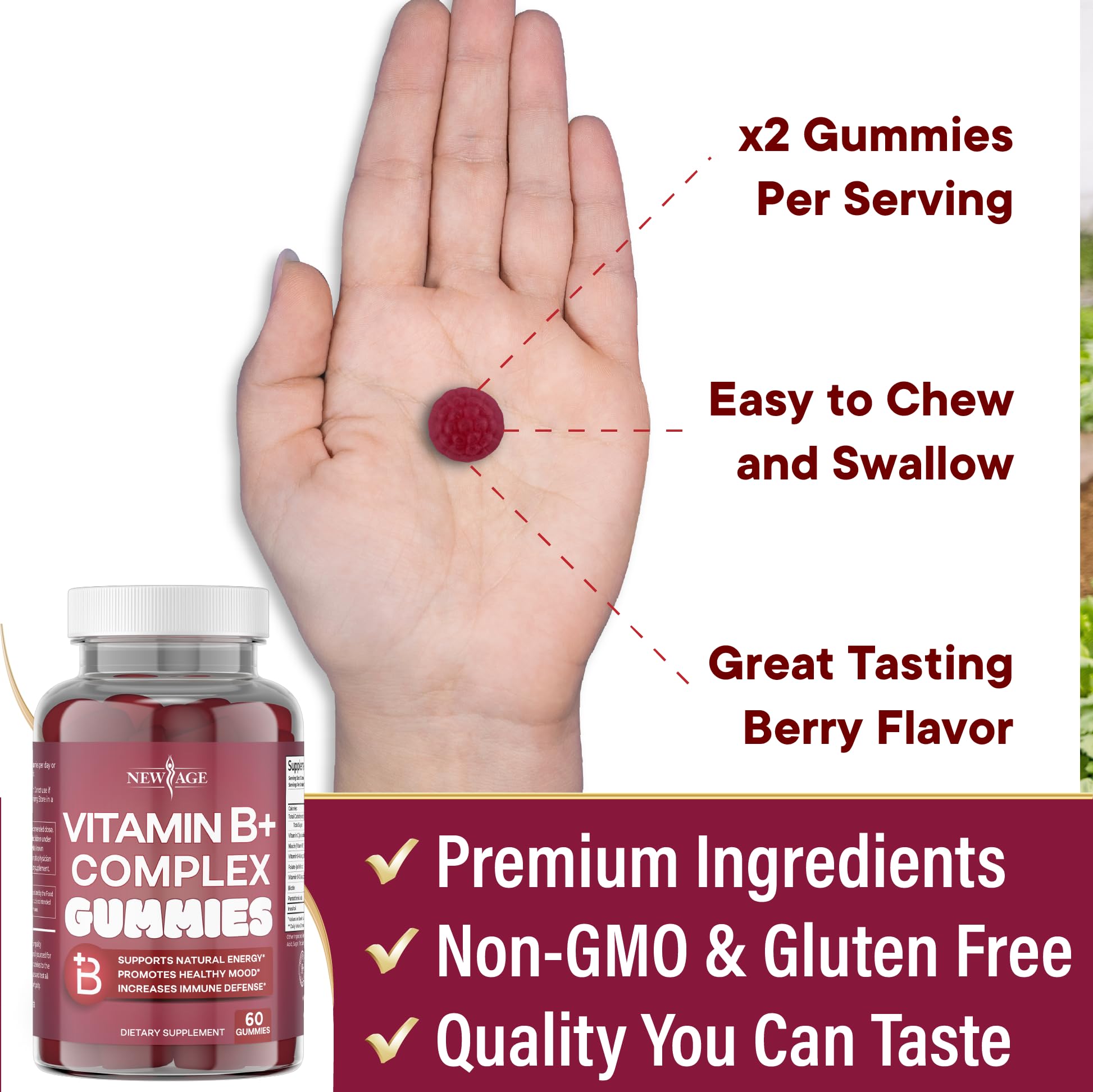 NEW AGE Vitamin B+ Gummies made in the USA label