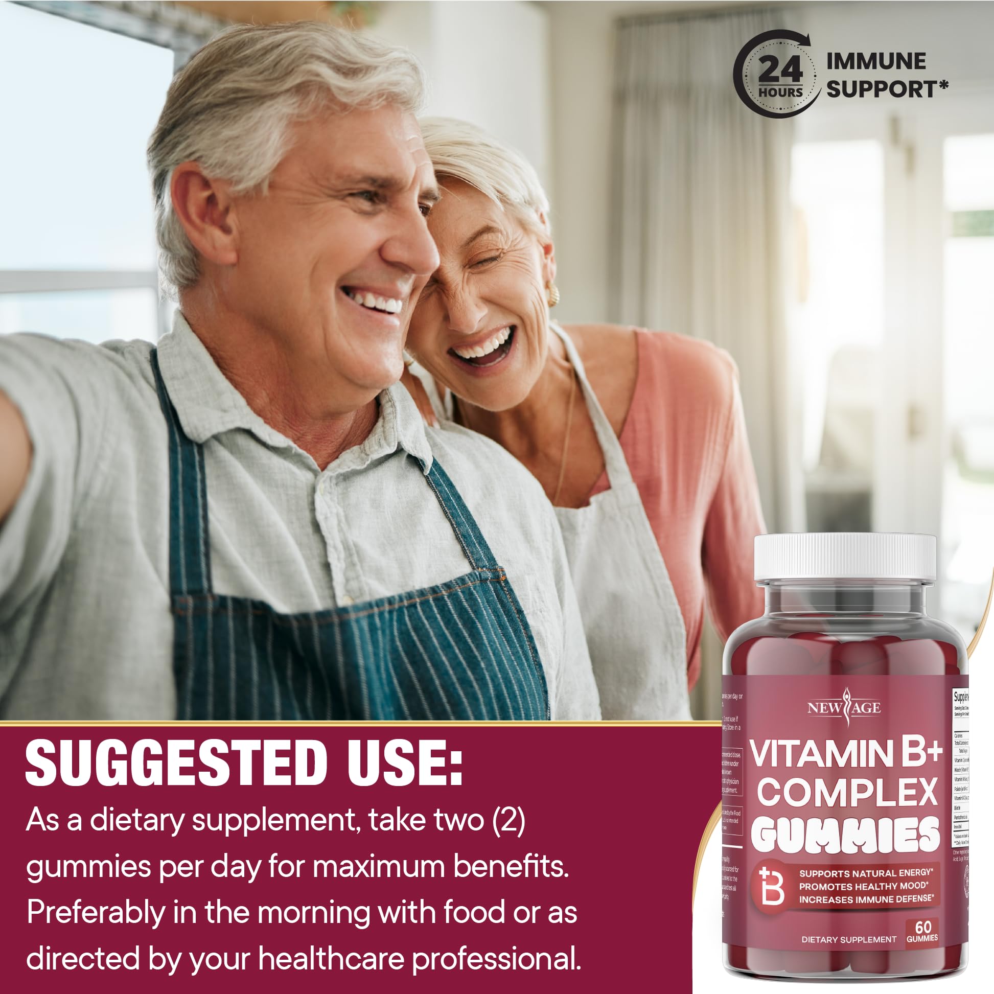 NEW AGE Vitamin B+ Gummies with a glass of water