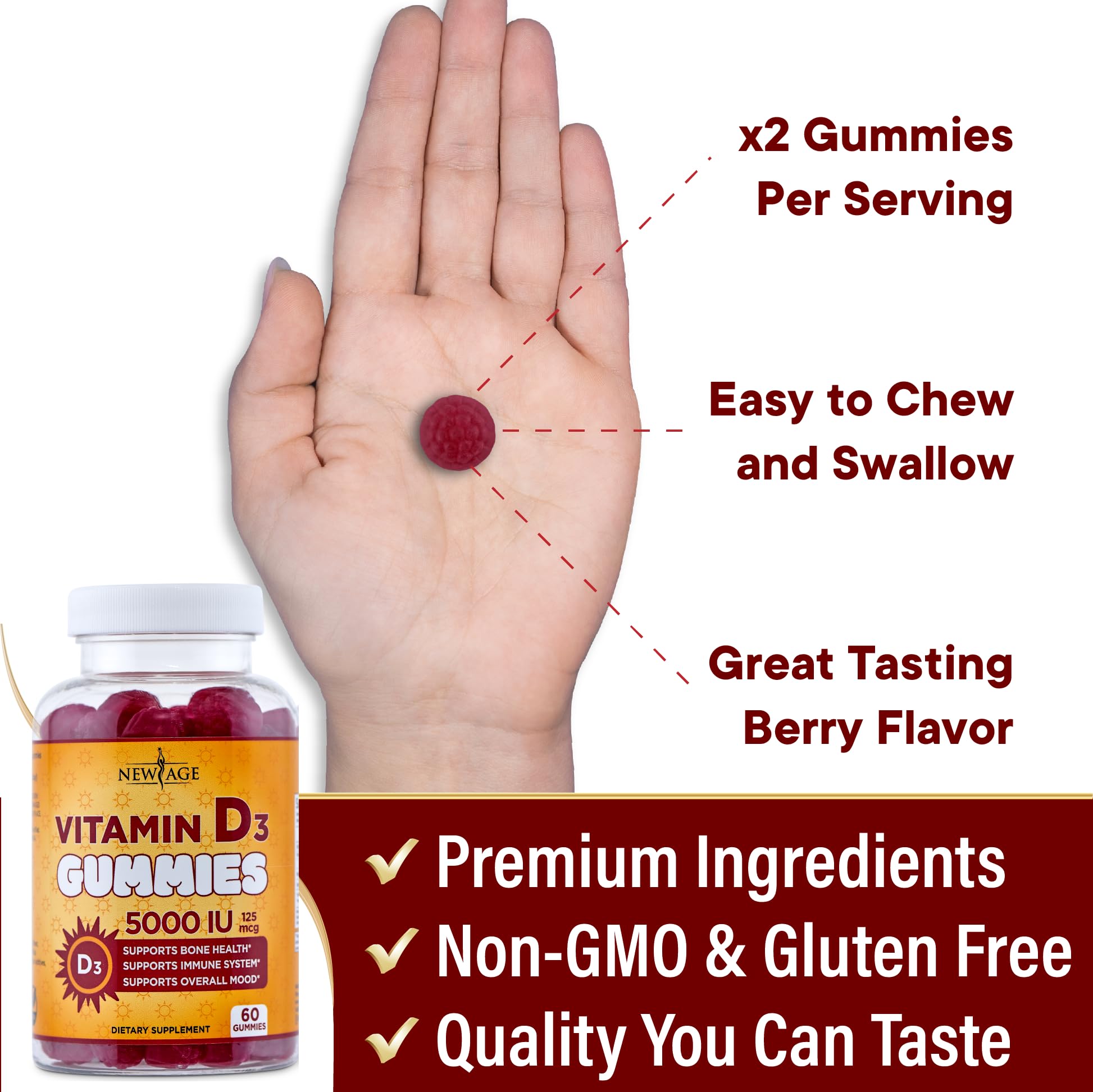 NEW AGE Vitamin D3 Gummies 5000 IU natural fruit flavours