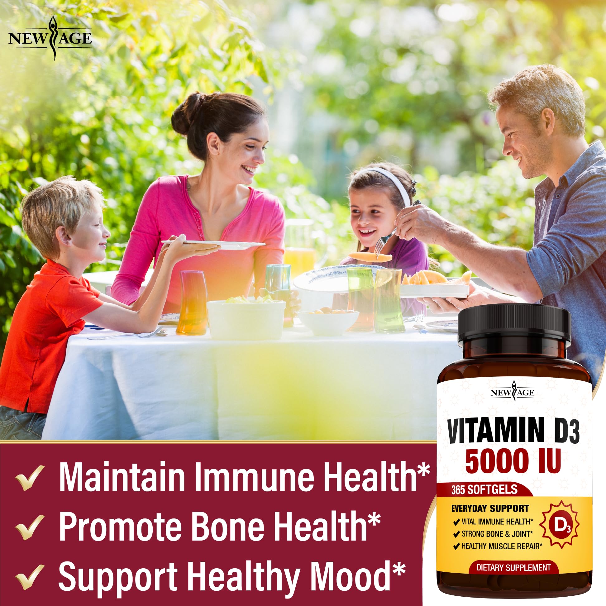 NEW AGE Vitamin D3 Gummies back view with nutritional information
