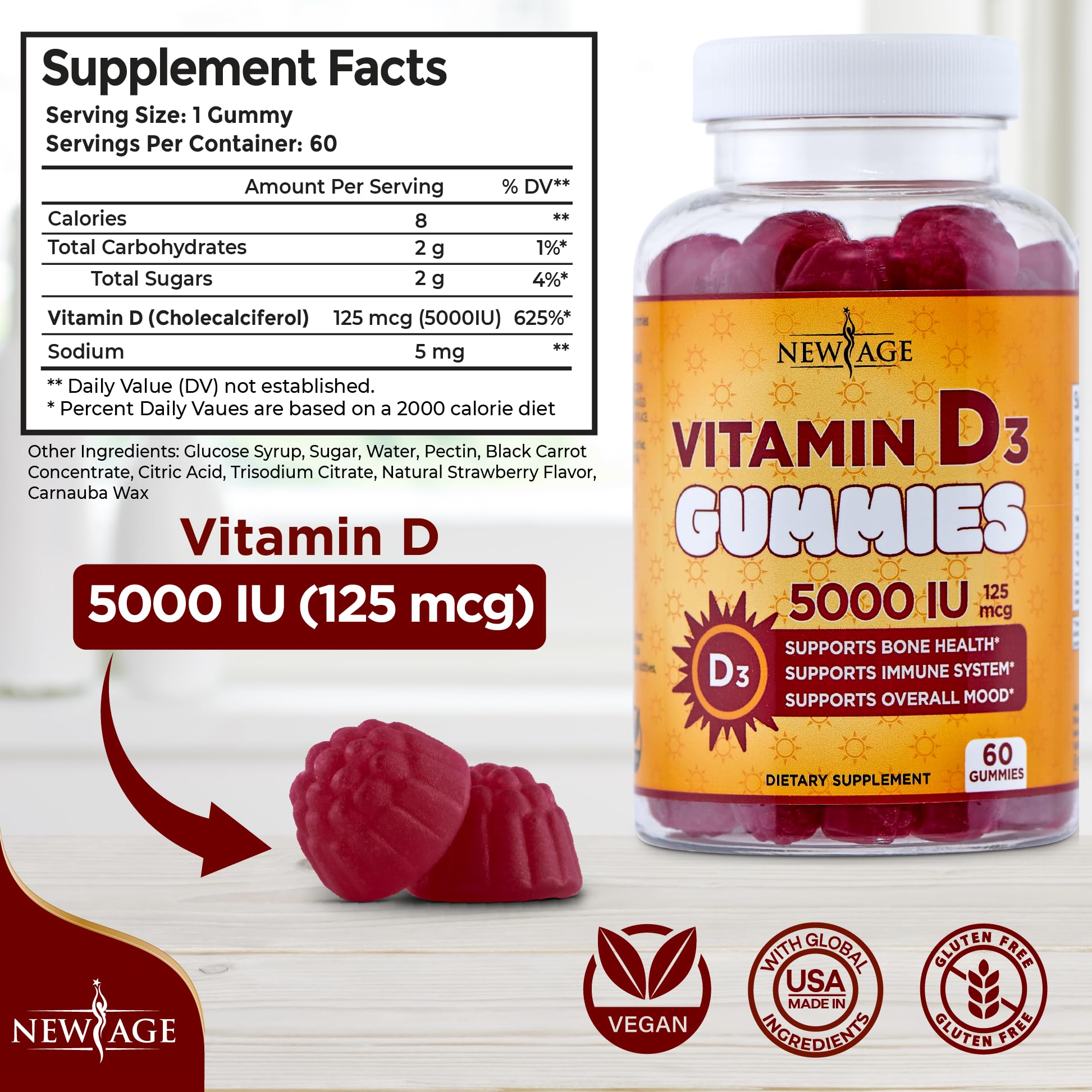NEW AGE Vitamin D3 Gummies bottle with label
