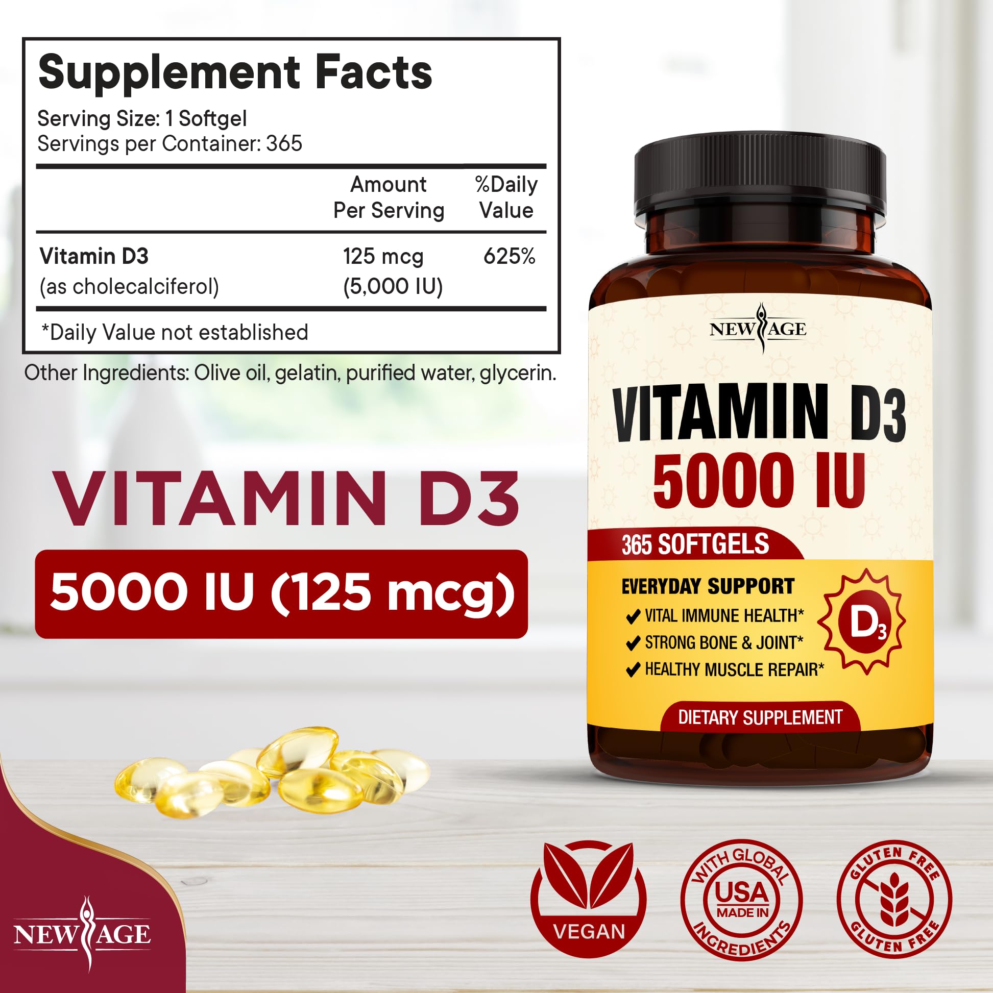 NEW AGE Vitamin D3 Gummies close-up of softgel