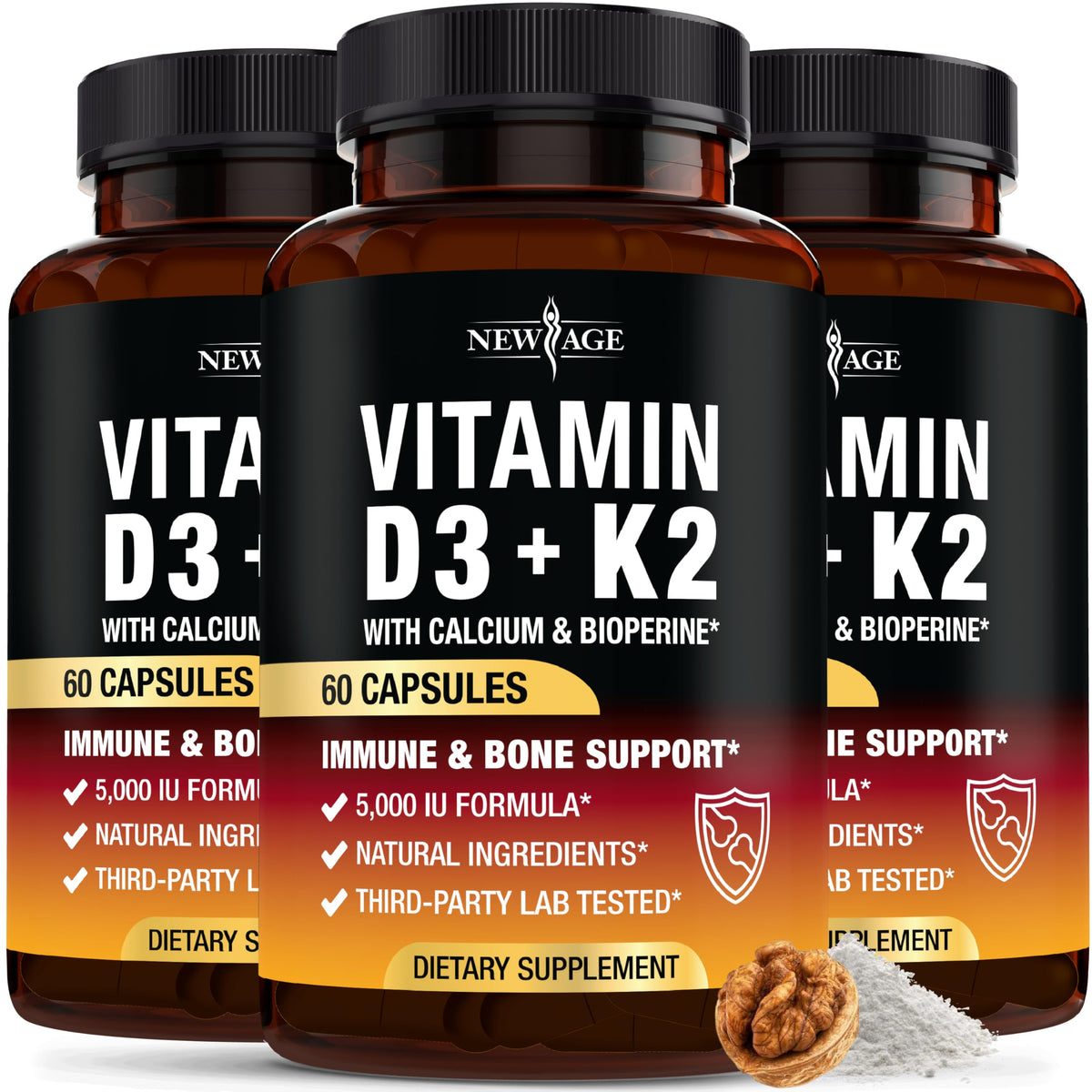NEW AGE Vitamin K2 + D3 Capsules 60 count front view