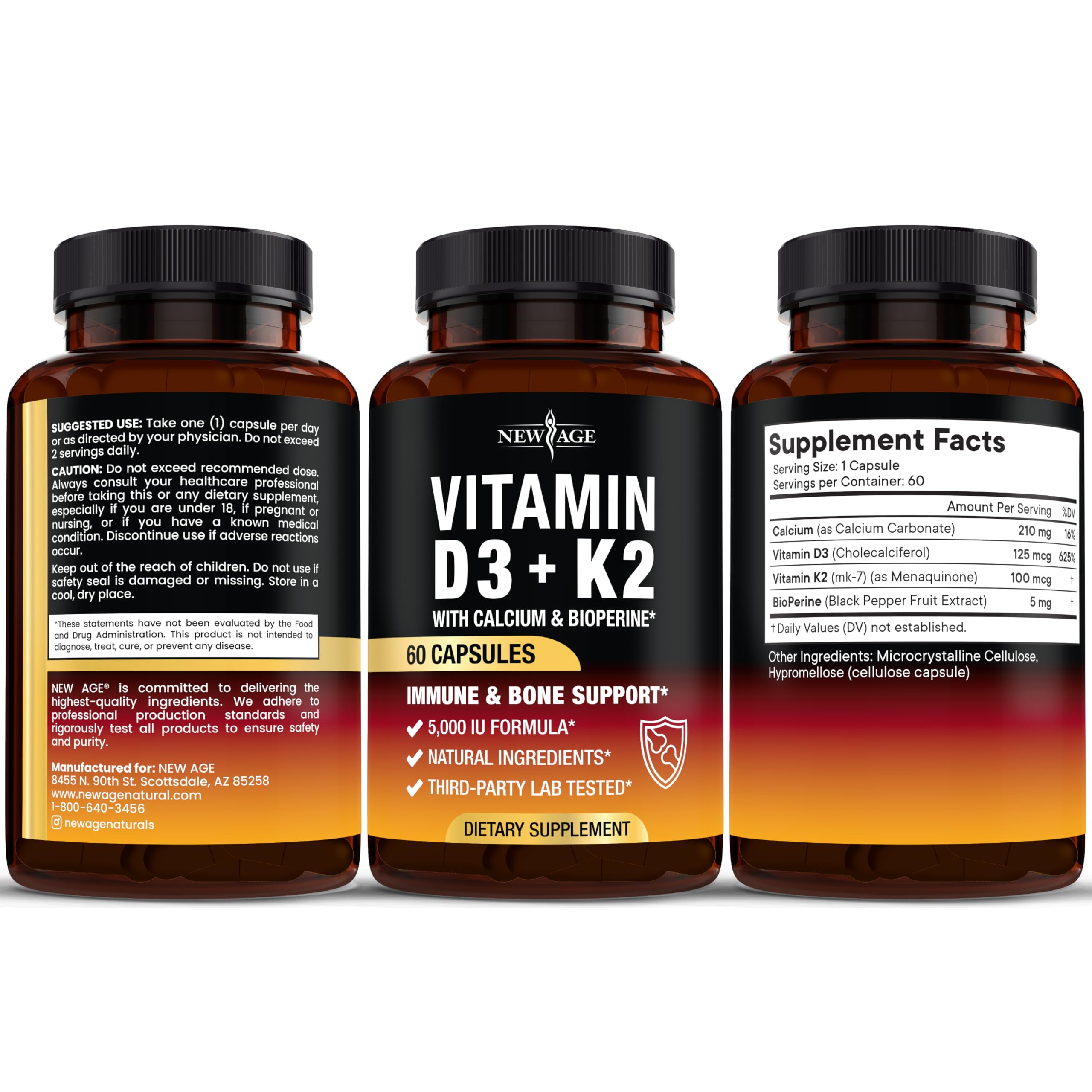 NEW AGE Vitamin K2 + D3 Capsules back view