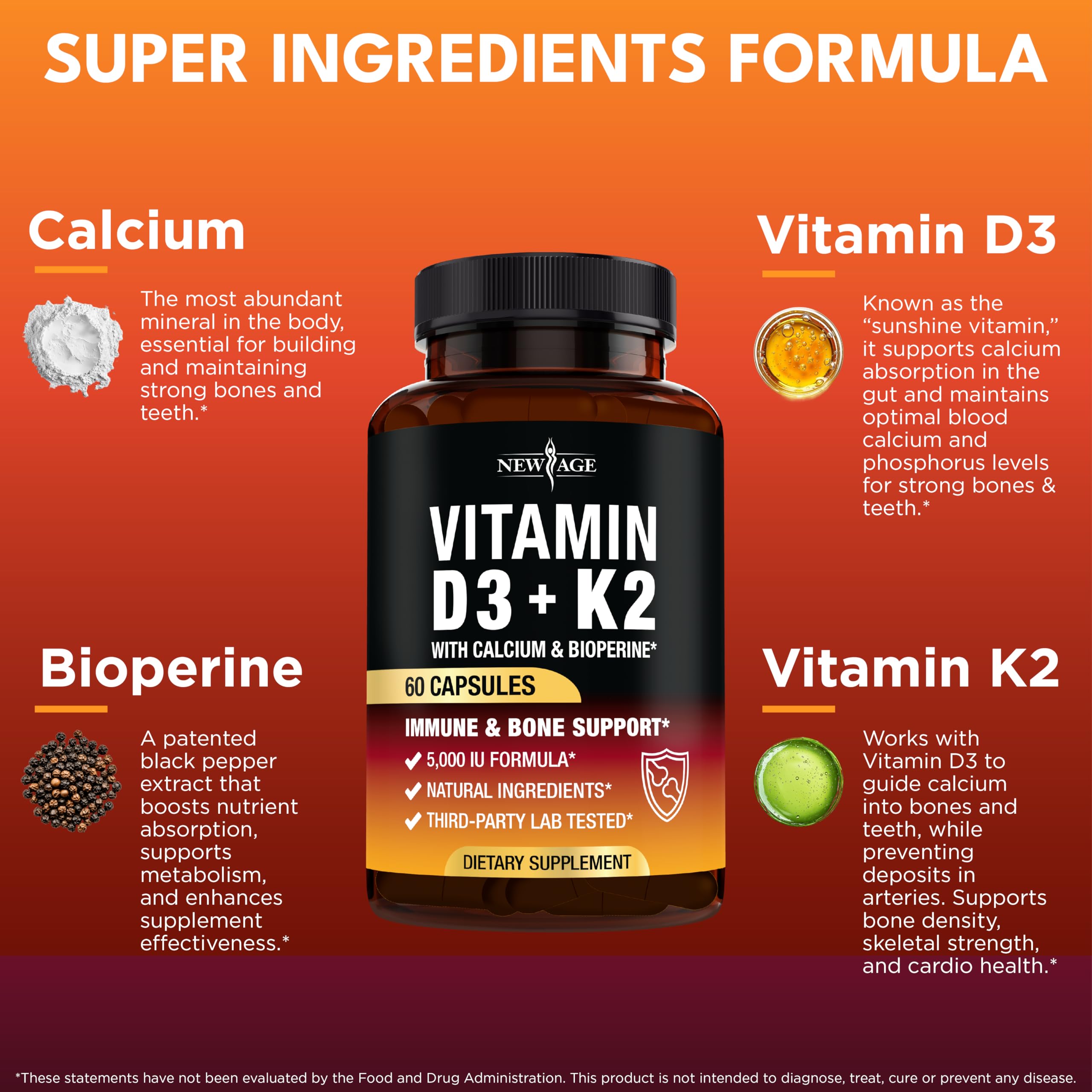 NEW AGE Vitamin K2 + D3 Capsules side view