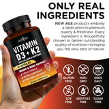 NEW AGE Vitamin K2 + D3 Capsules with a glass of water